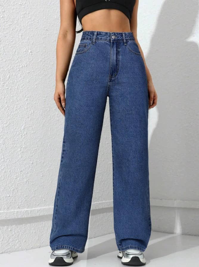 WOOMNY - Blue Denim Wide Leg Women's Jeans ( Pack of 1 ) - Jeans | Buy online on ZillyBuy