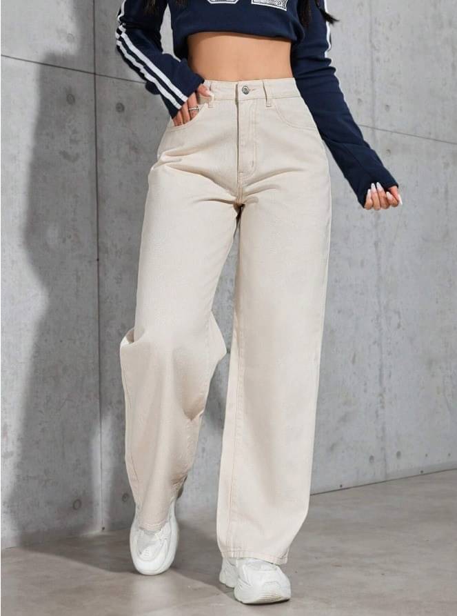     			WOOMNY - Cream Denim Wide Leg Women's Jeans ( Pack of 1 )