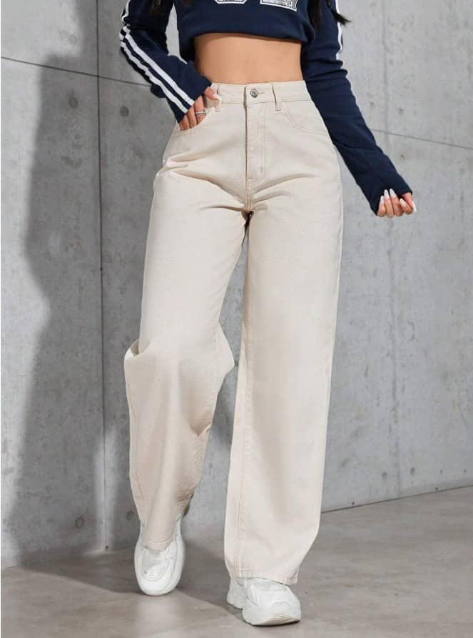 WOOMNY - Cream Denim Wide Leg Women's Jeans ( Pack of 1 ) - Jeans | Buy online on ZillyBuy