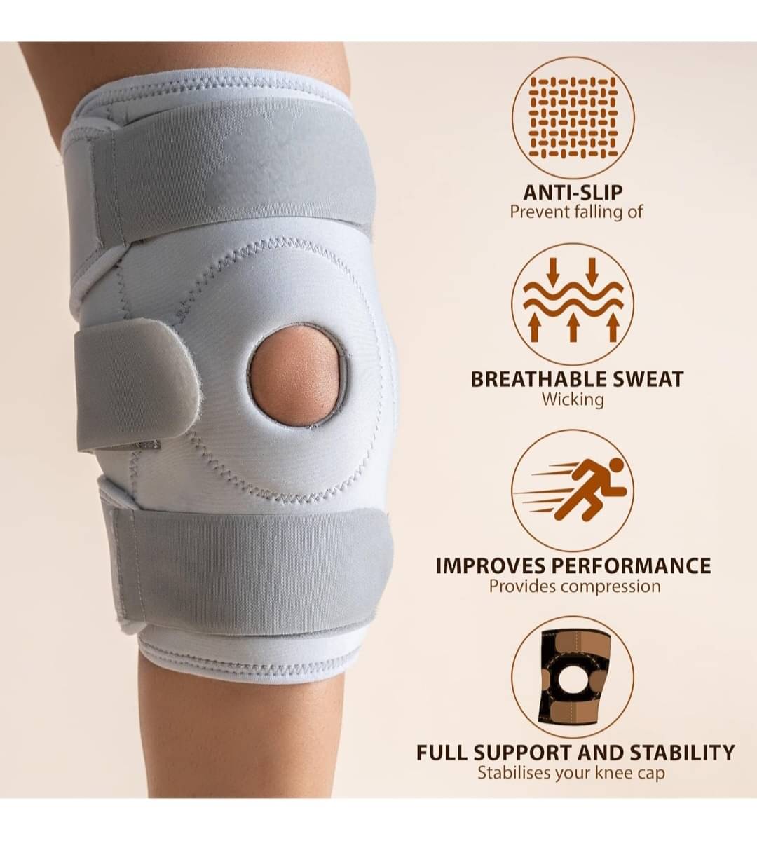 Witzion Unisex ACL Knee Braces Single Grey ( Free Size - Size ) Witzion Unisex ACL Knee Braces Single Grey ( Free Size - Size )
