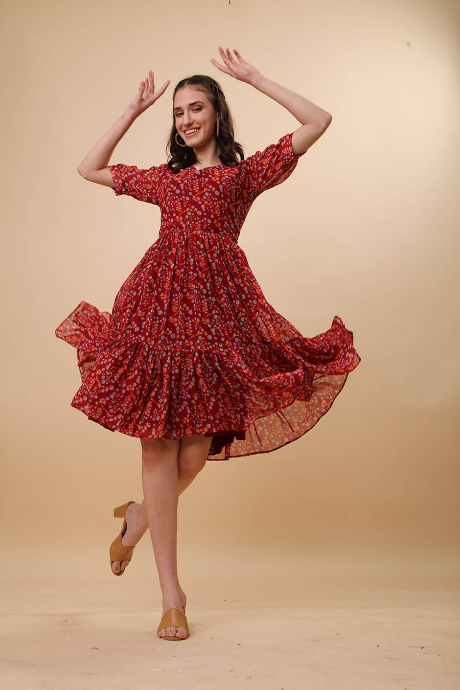 gufrina Women Georgette Printed Fit & Flare Dress ( Maroon ) gufrina Women Georgette Printed Fit & Flare Dress ( Maroon )