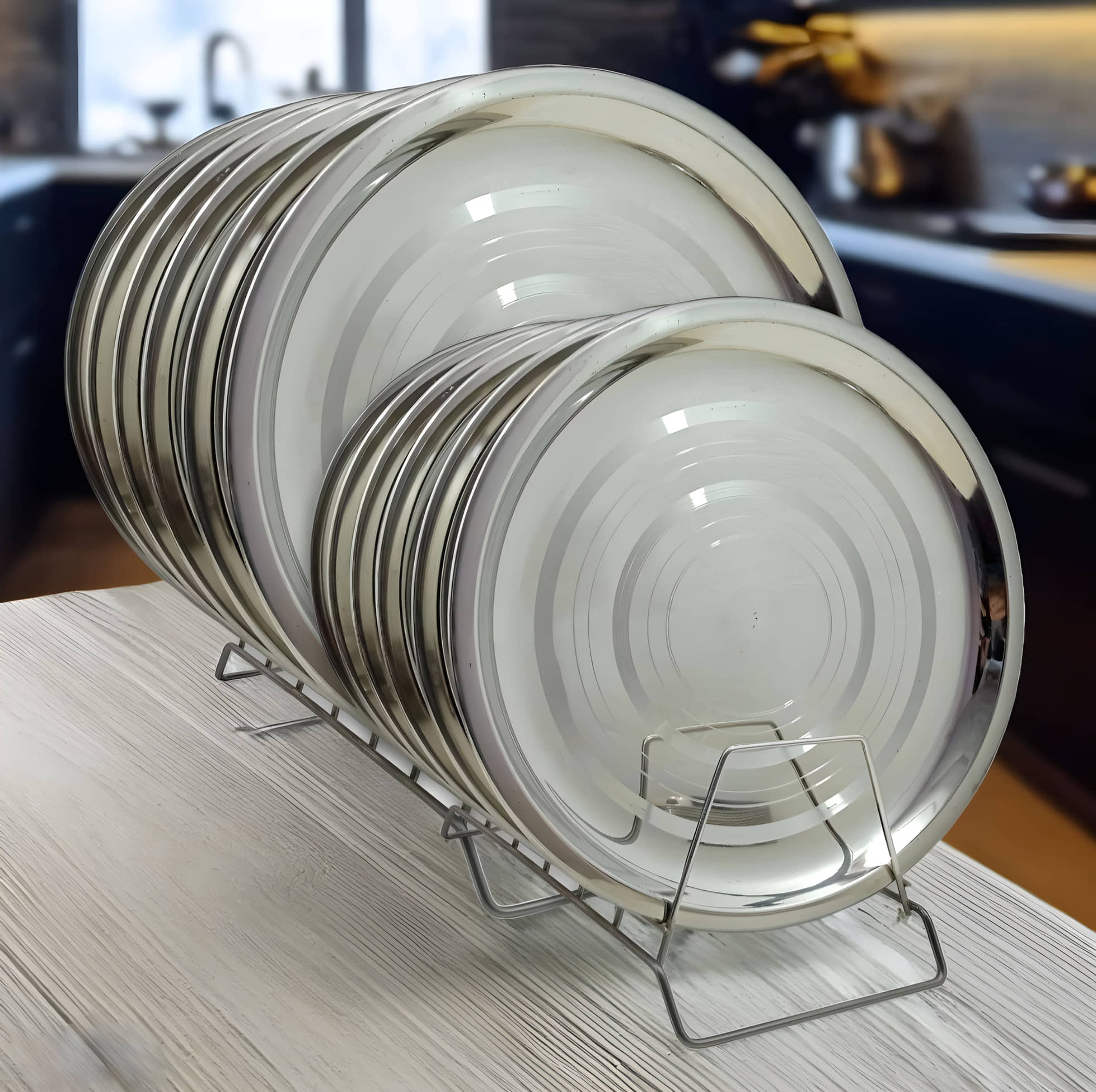 kitchrox 12 Pcs Stainless Steel Silver Full Plate & Half Plate