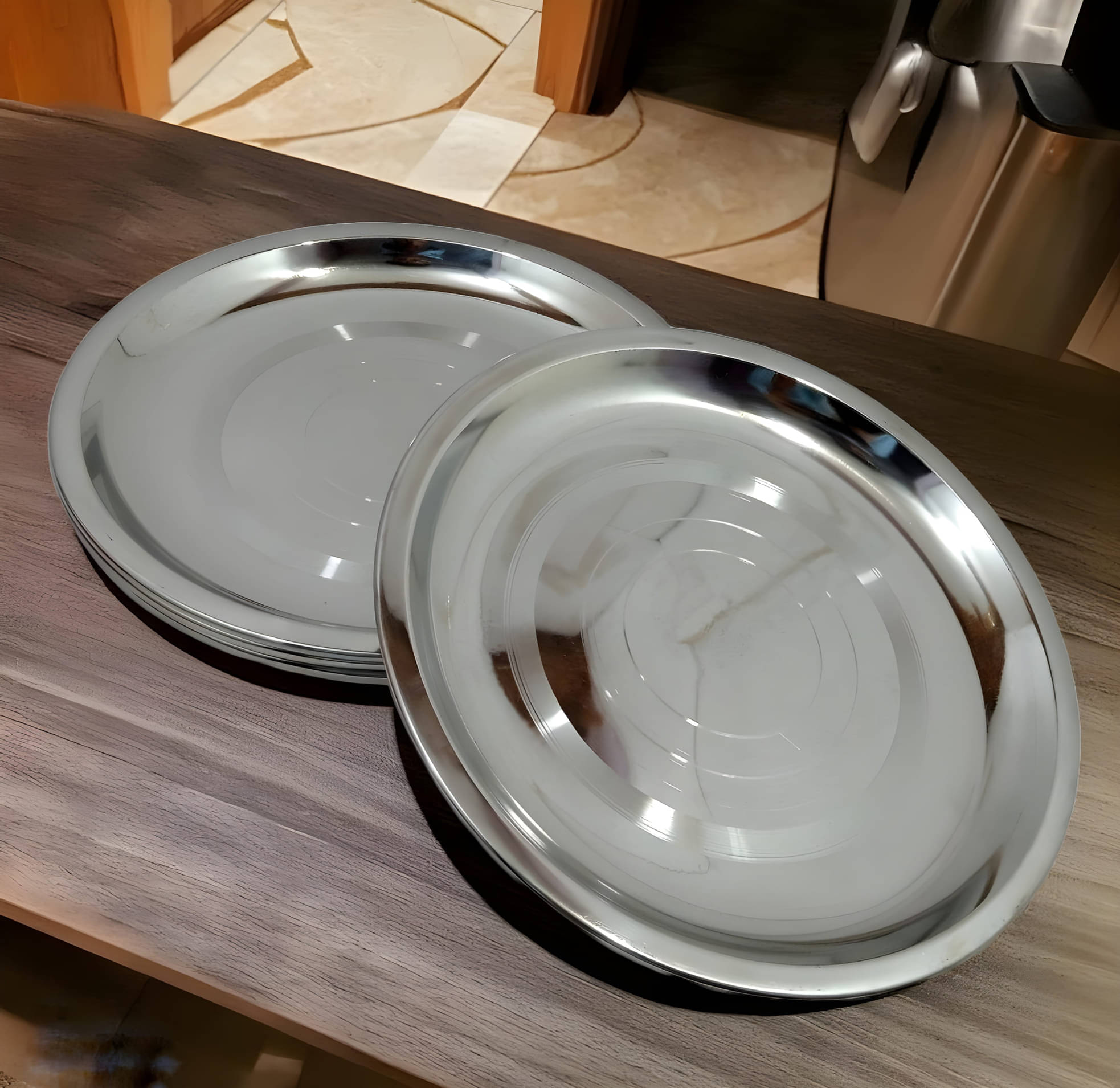 kitchrox 6 Pcs Stainless Steel Silver Half Plate     			kitchrox 6 Pcs Stainless Steel Silver Half Plate
