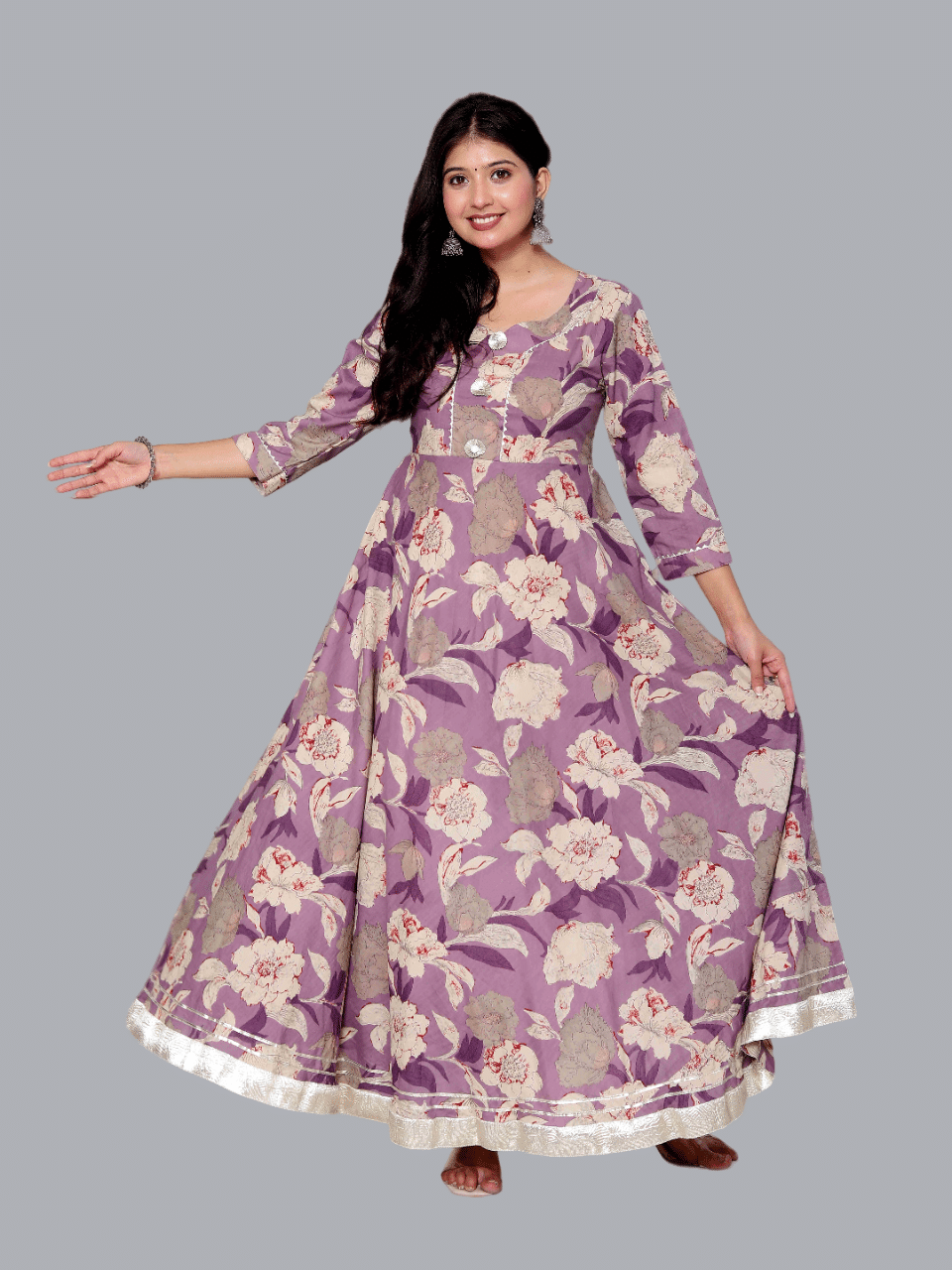     			miravan Pack of 1 Cotton Printed Anarkali Women's Kurti - ( Purple )