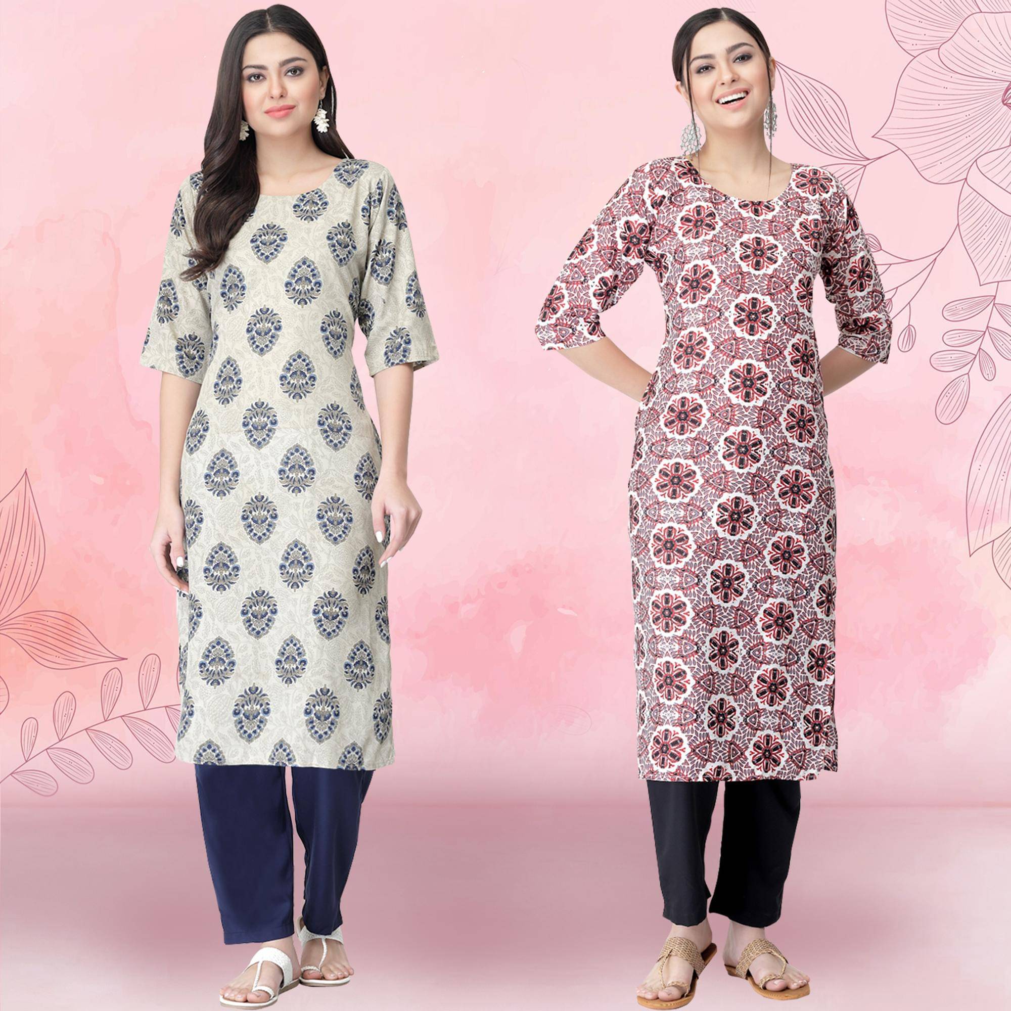 1 Stop Fashion Crepe Printed Kurti With Pants Women's Stitched Salwar Suit - Pink ( Pack of 2 ) 1 Stop Fashion Crepe Printed Kurti With Pants Women's Stitched Salwar Suit - Pink ( Pack of 2 )