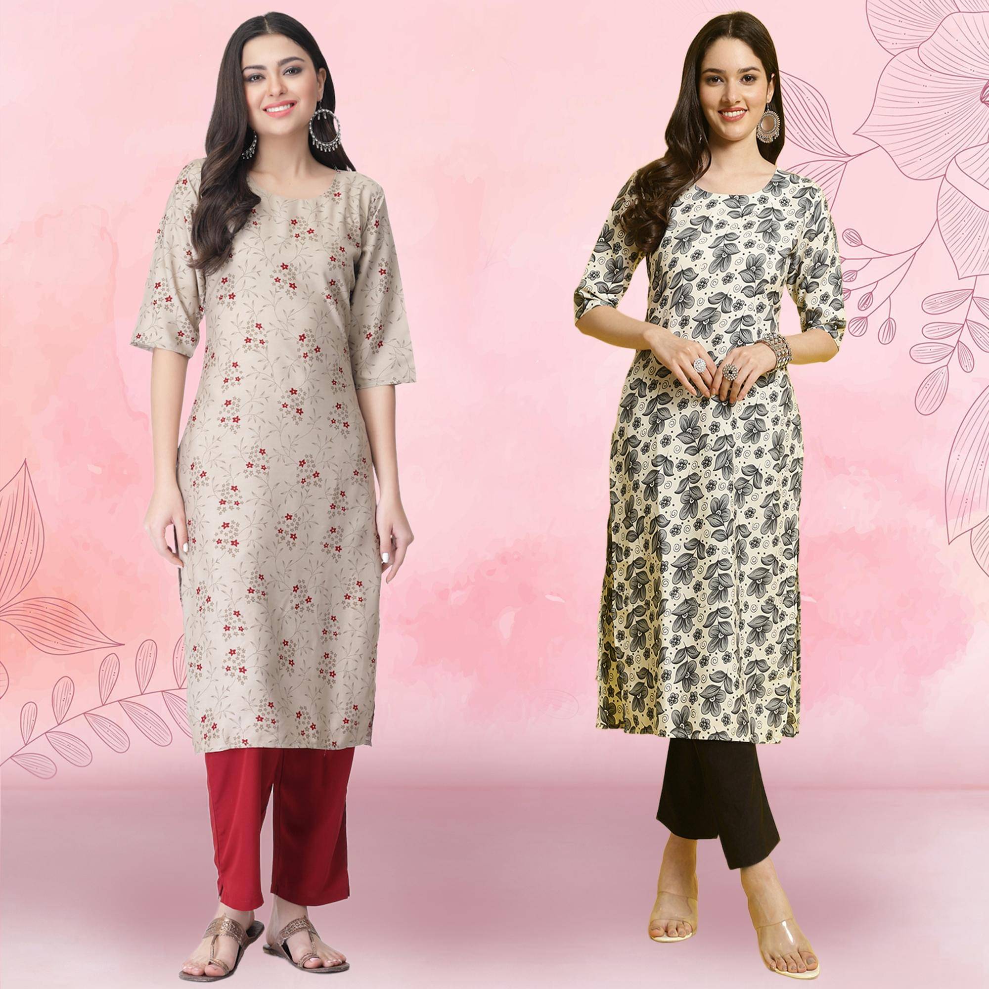 1 Stop Fashion Crepe Printed Kurti With Pants Women's Stitched Salwar Suit - Grey ( Pack of 2 ) 1 Stop Fashion Crepe Printed Kurti With Pants Women's Stitched Salwar Suit - Grey ( Pack of 2 )