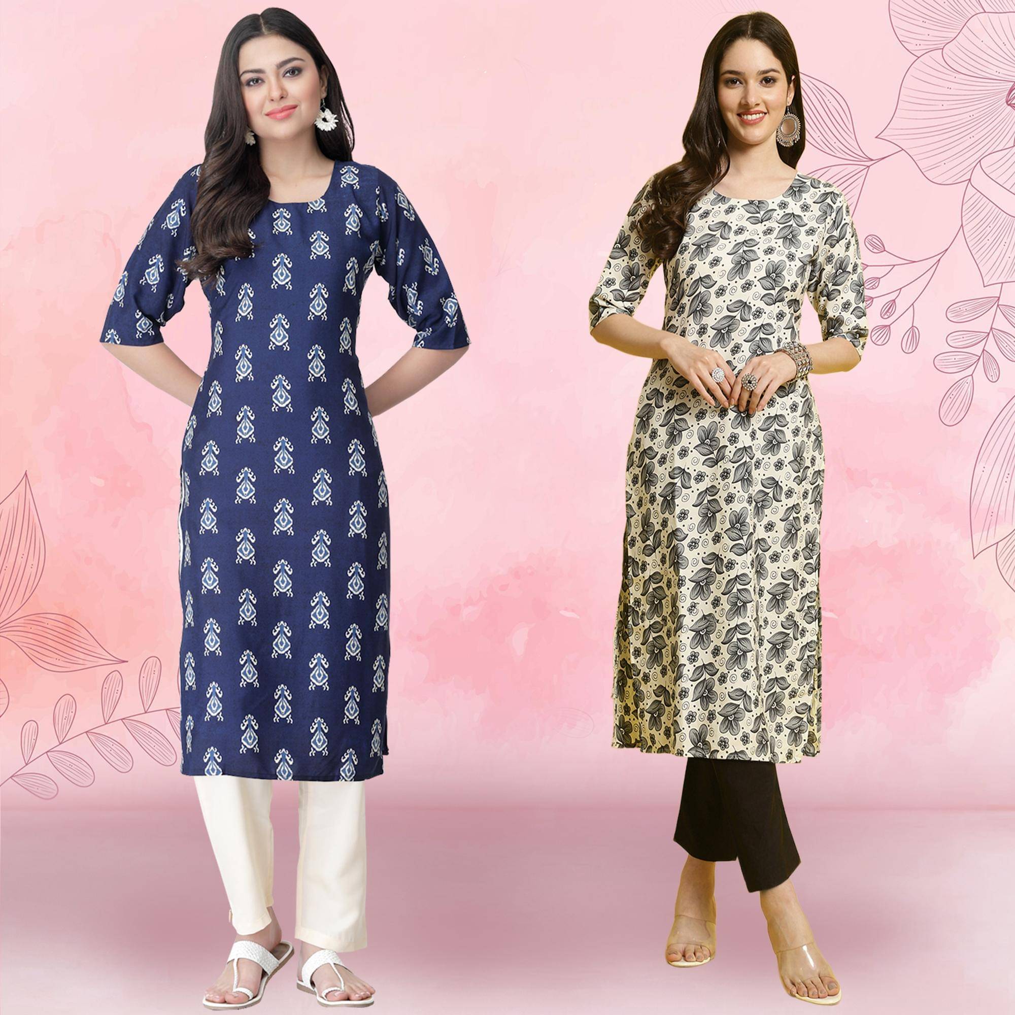 1 Stop Fashion Crepe Printed Kurti With Pants Women's Stitched Salwar Suit - Grey ( Pack of 2 ) 1 Stop Fashion Crepe Printed Kurti With Pants Women's Stitched Salwar Suit - Grey ( Pack of 2 )