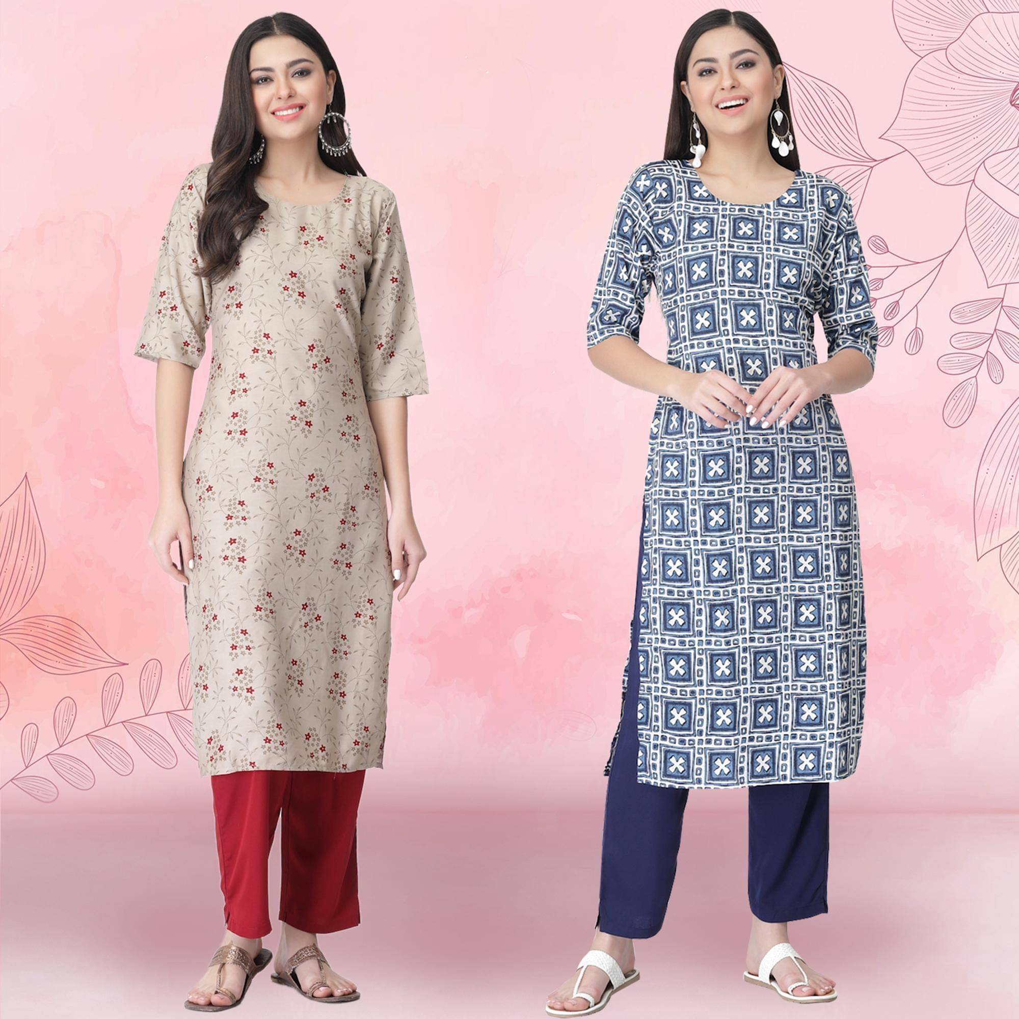 1 Stop Fashion Crepe Printed Kurti With Pants Women's Stitched Salwar Suit - Navy Blue ( Pack of 2 ) 1 Stop Fashion Crepe Printed Kurti With Pants Women's Stitched Salwar Suit - Navy Blue ( Pack of 2 )