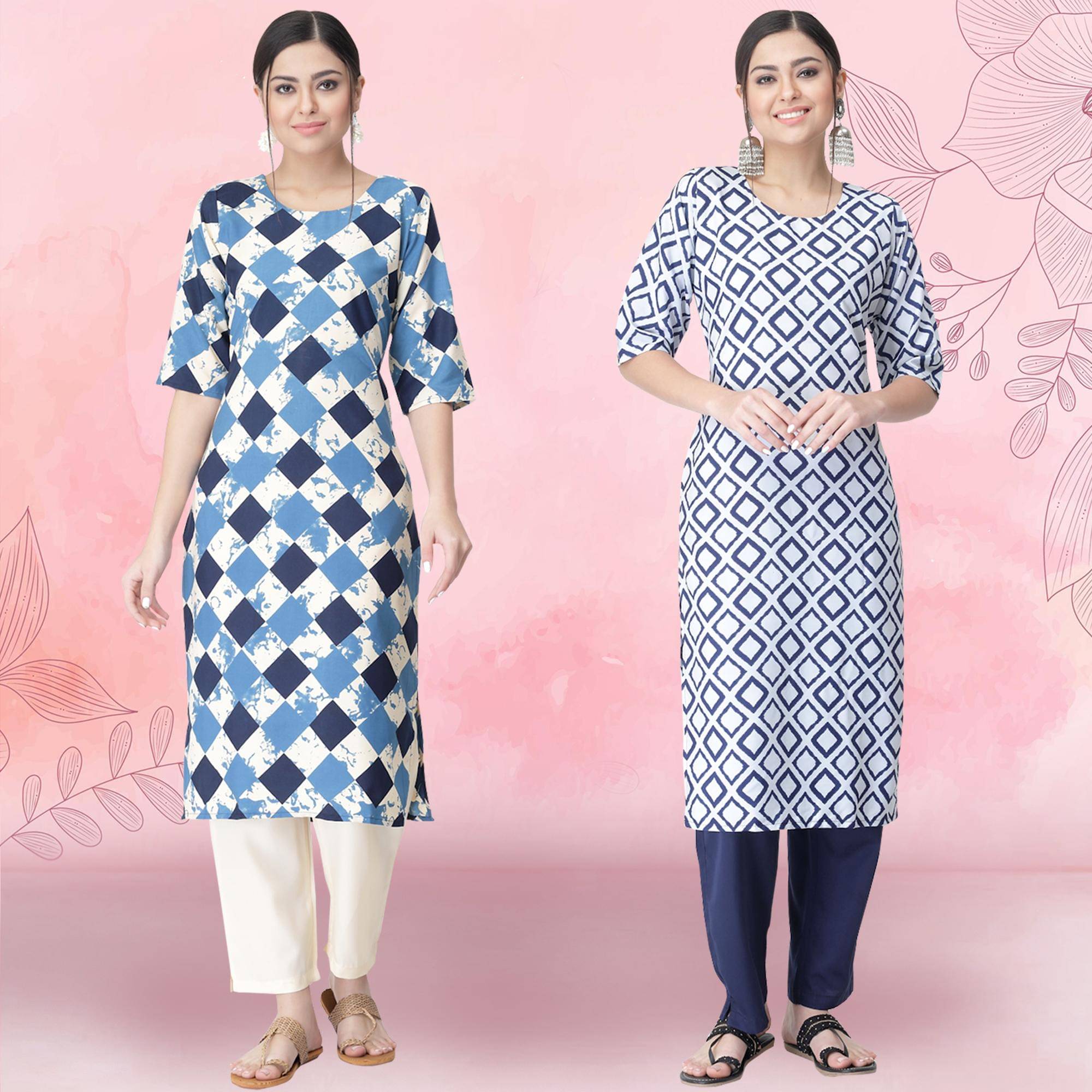 1 Stop Fashion Crepe Printed Kurti With Pants Women's Stitched Salwar Suit - White ( Pack of 2 ) 1 Stop Fashion Crepe Printed Kurti With Pants Women's Stitched Salwar Suit - White ( Pack of 2 )