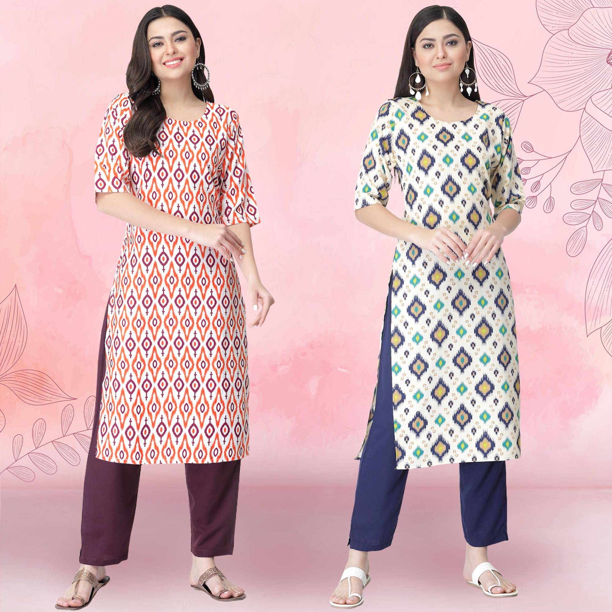 1 Stop Fashion Crepe Printed Kurti With Pants Women's Stitched Salwar Suit - White ( Pack of 2 ) 1 Stop Fashion Crepe Printed Kurti With Pants Women's Stitched Salwar Suit - White ( Pack of 2 )
