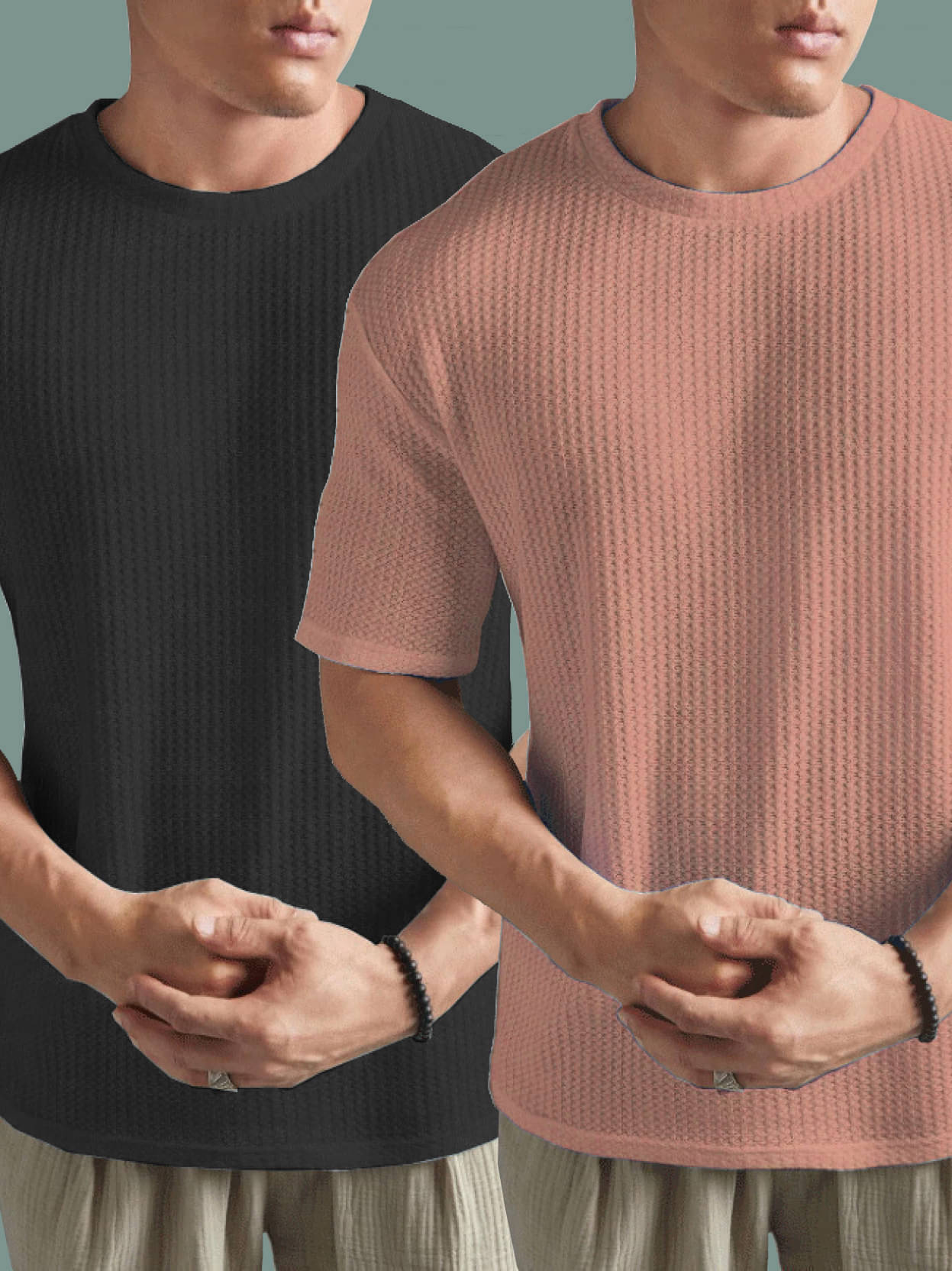     			ADORATE Polyester Regular Fit Self Design Half Sleeves Men's Round T-Shirt - Peach ( Pack of 2 )