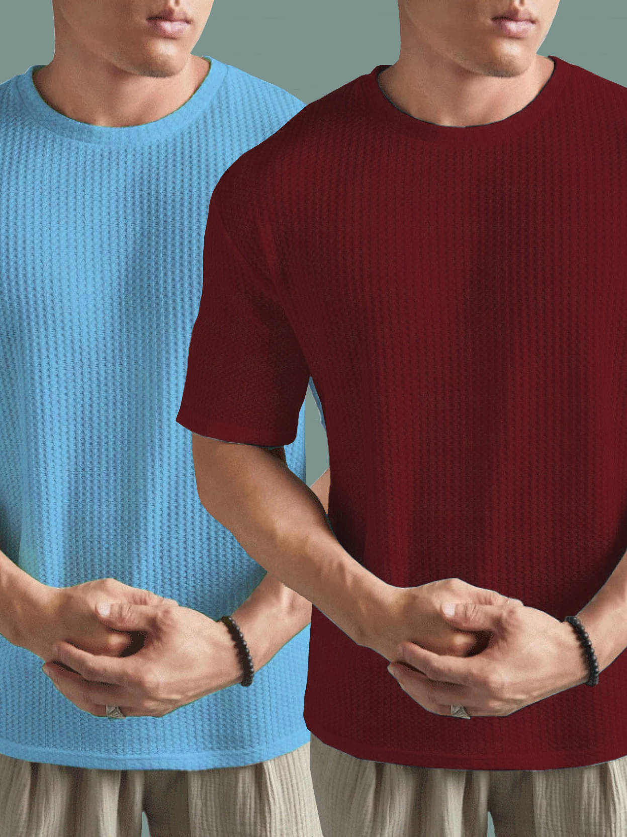 ADORATE Polyester Regular Fit Self Design Half Sleeves Men's Round T-Shirt - Turquoise ( Pack of 2 ) ADORATE Polyester Regular Fit Self Design Half Sleeves Men's Round T-Shirt - Turquoise ( Pack of 2 )