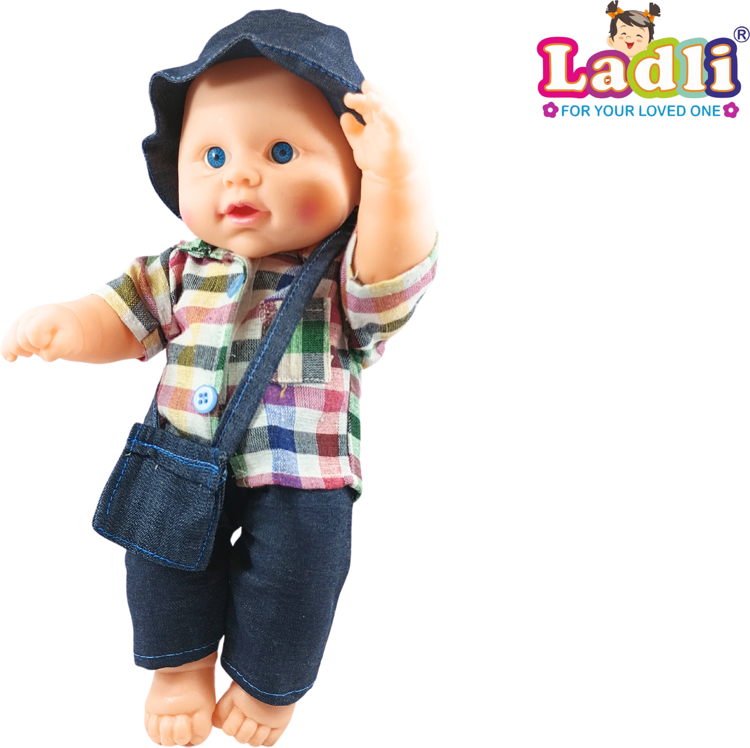 Cute Hat Golu Baba Little Boy in Teddy Check Dress Doll for Kids     			Cute Hat Golu Baba Little Boy in Teddy Check Dress Doll for Kids