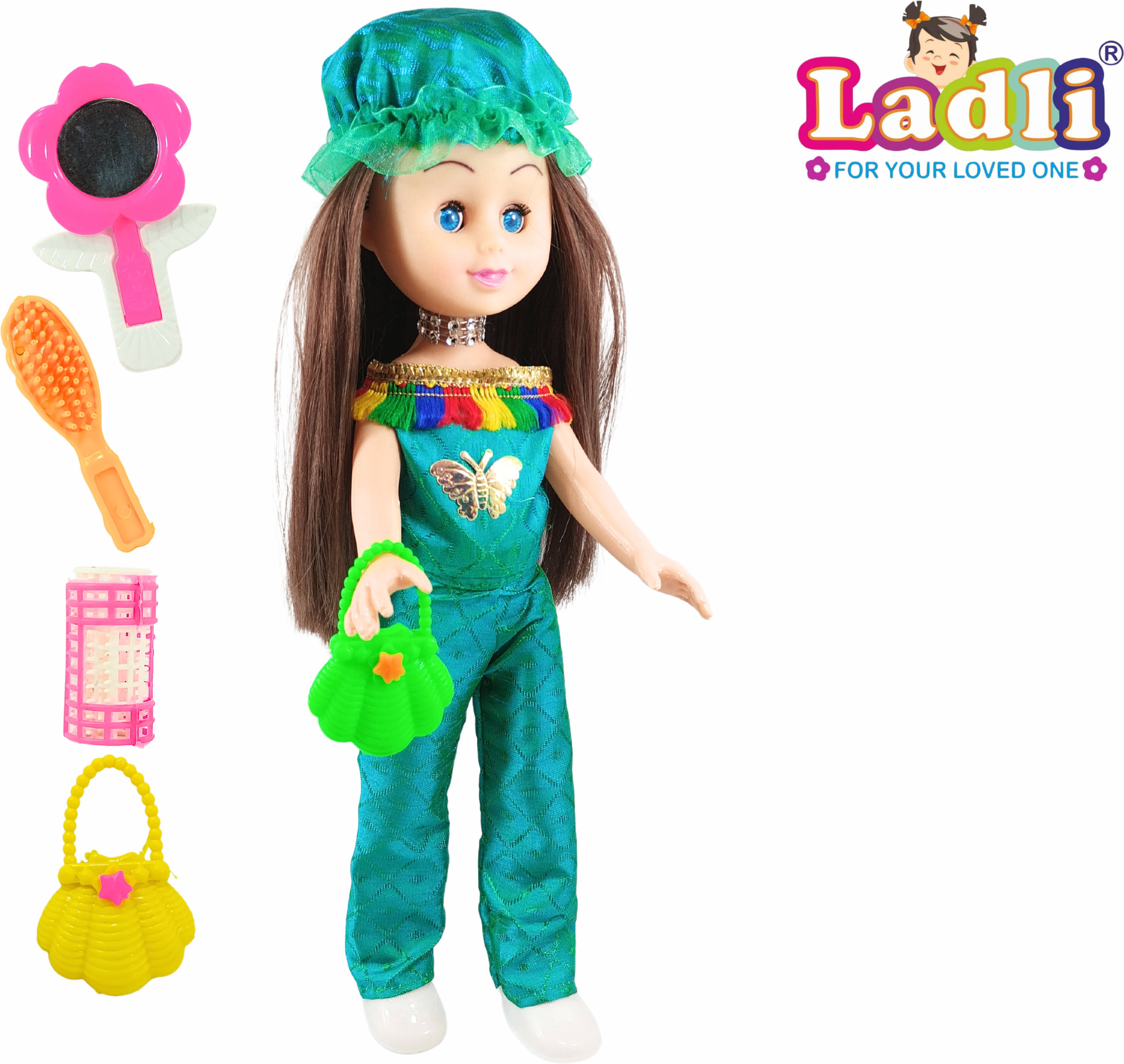     			Doll Girl Doll in Hat & Hand Bag For Kids Butterfly 715 G I LOVE YOU