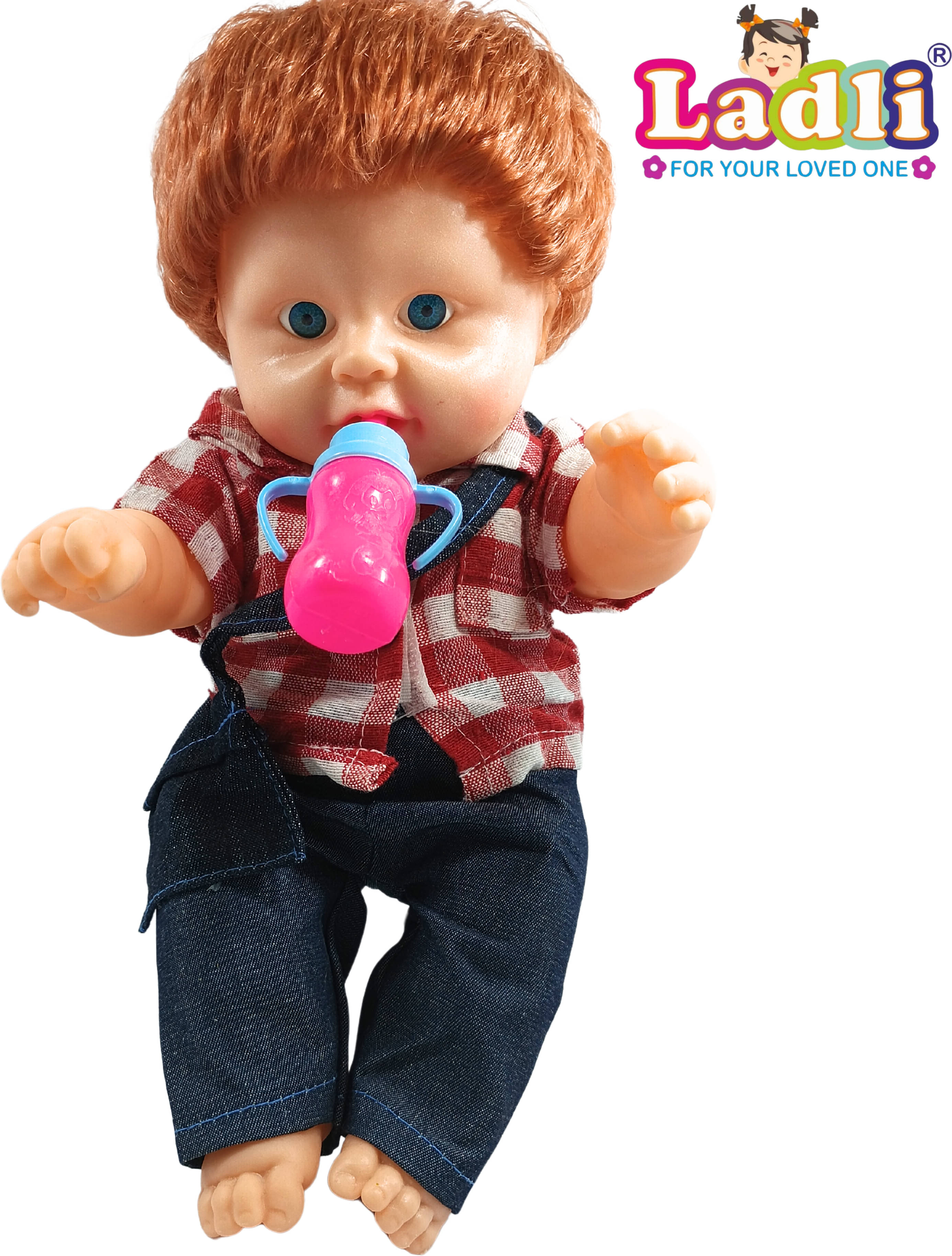 Golu Baba Cute Little Boy in Teddy Check Dress Doll for Kids Rubber Clothes_E Golu Baba Cute Little Boy in Teddy Check Dress Doll for Kids Rubber Clothes_E