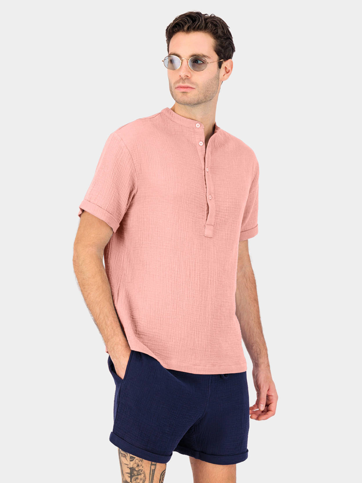 Eyebogler Polyester Regular Fit Self Design Half Sleeves Men's Mandarin Collar T-Shirt - Pink ( Pack of 1 ) Eyebogler Polyester Regular Fit Self Design Half Sleeves Men's Mandarin Collar T-Shirt - Pink ( Pack of 1 )
