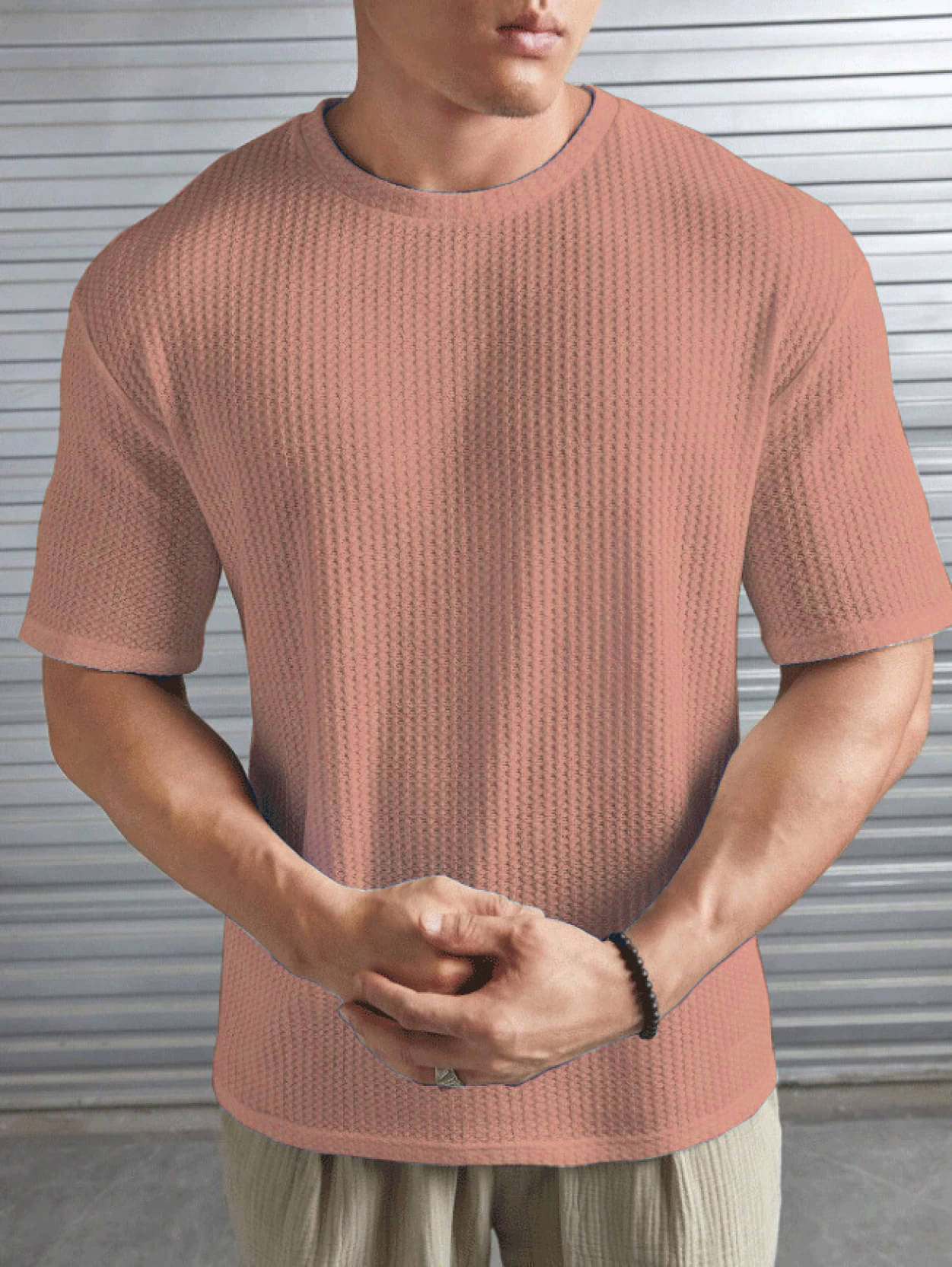     			Hushbucks Polyester Regular Fit Self Design Half Sleeves Men's Round T-Shirt - Pink ( Pack of 1 )