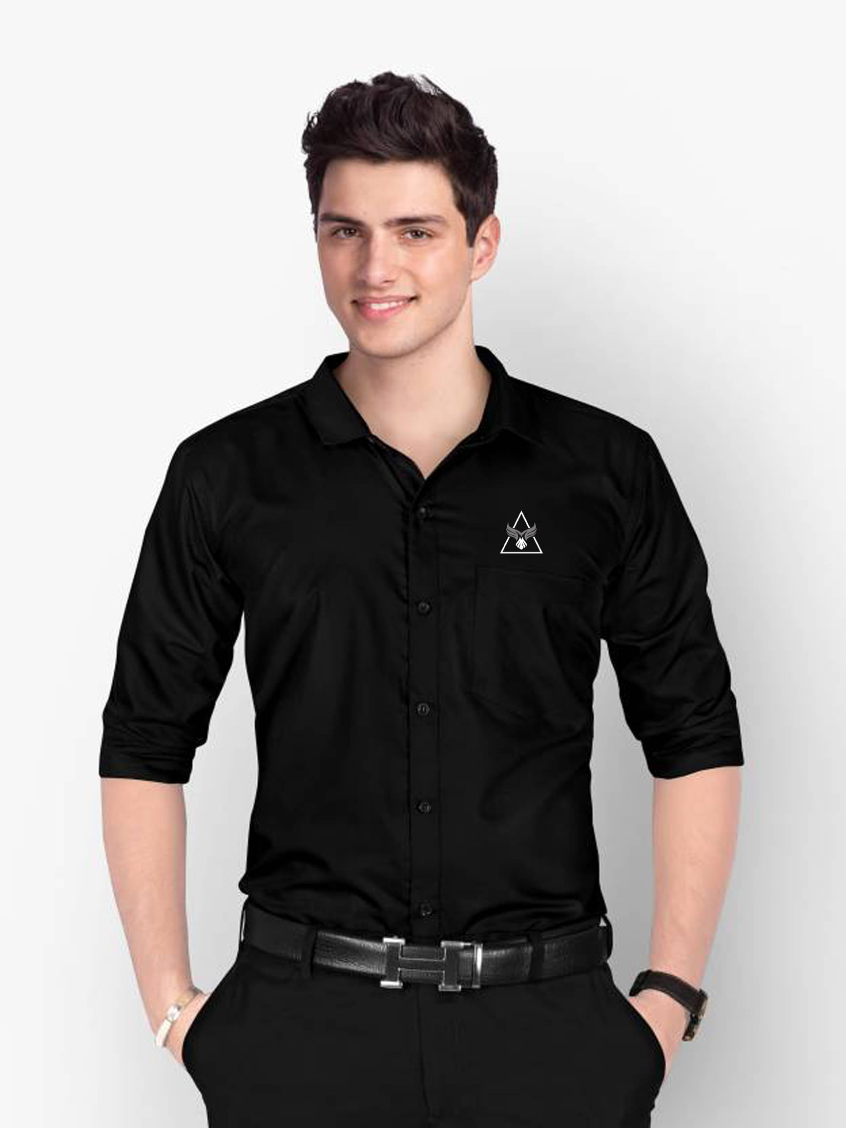     			LENRIZA Cotton Blend Slim Fit Solids Full Sleeves Men's Casual Shirt - Black ( Pack of 1 )