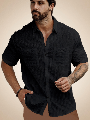     			LENRIZA Flannel Relaxed Fit Popcorn Textured Half Sleeves Men's Casual Shirt - Black ( Pack of 1 )