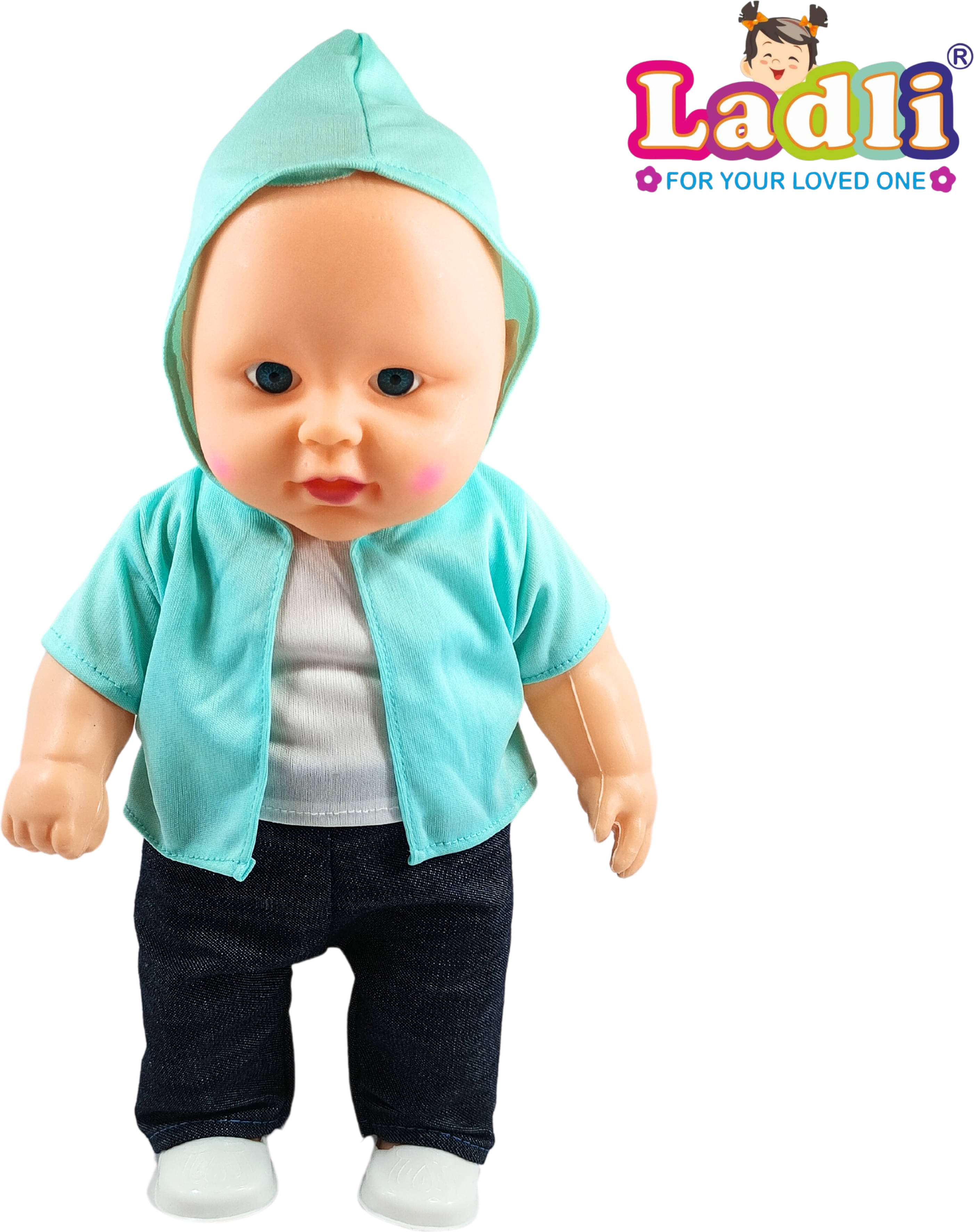 Little Soft Feel Smiling Teddy Boy in Printed Blue Dress Golu Baba Feeding Doll Little Soft Feel Smiling Teddy Boy in Printed Blue Dress Golu Baba Feeding Doll