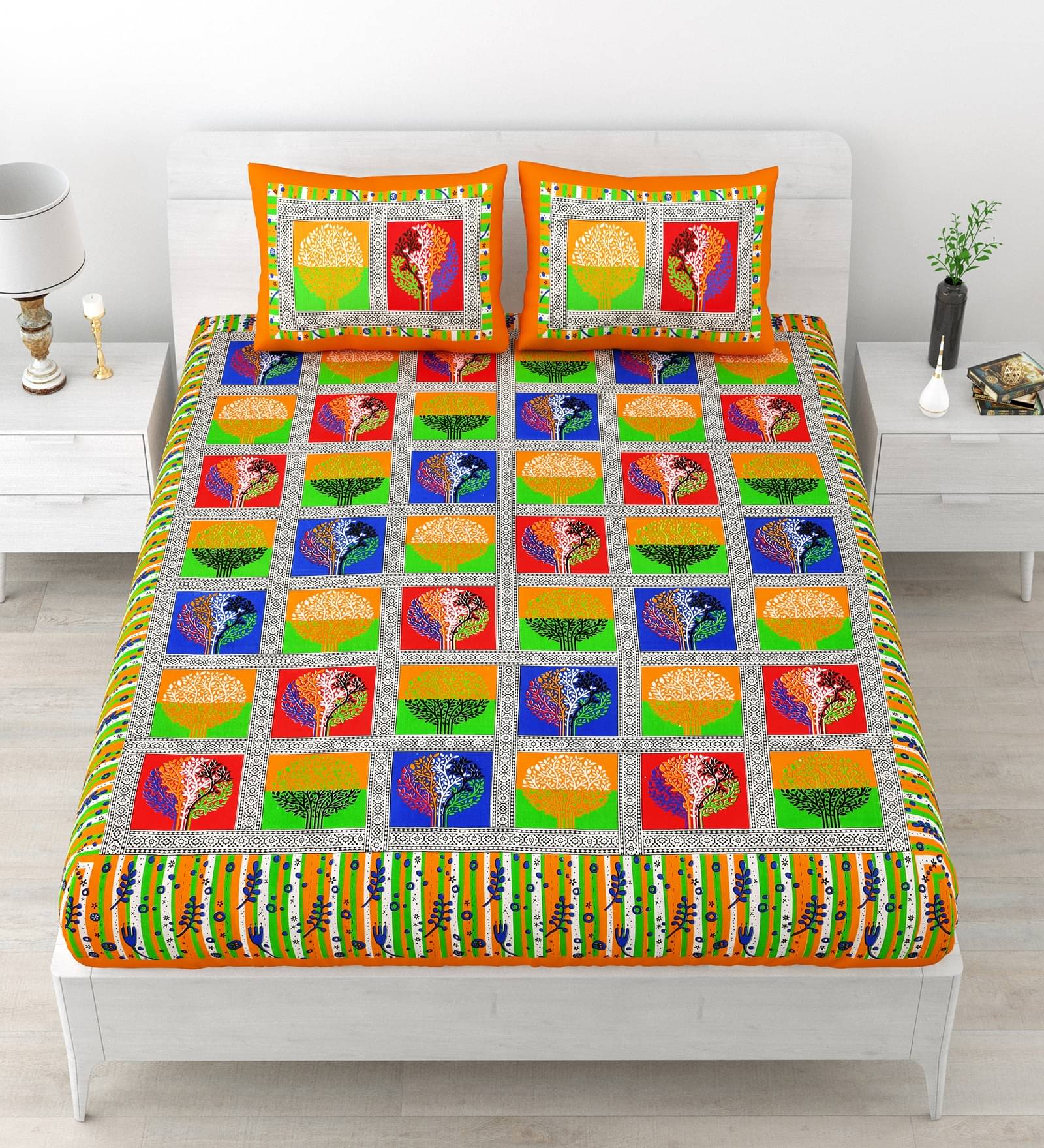     			Majestic Cotton 1 Double Bedsheet with 2 Pillow Covers ( Orange )