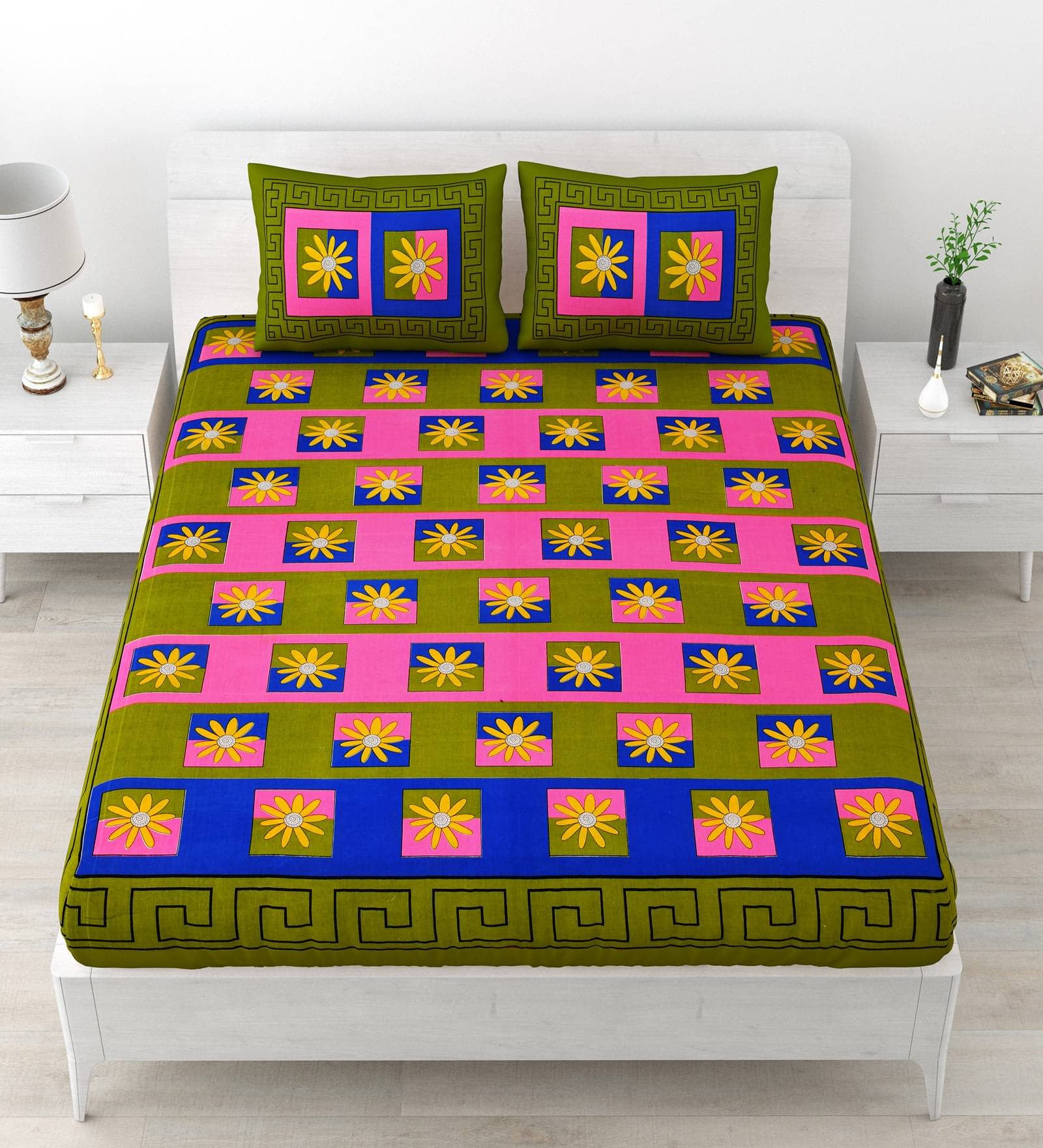 Majestic Cotton 1 Double Bedsheet with 2 Pillow Covers ( Green )     			Majestic Cotton 1 Double Bedsheet with 2 Pillow Covers ( Green )