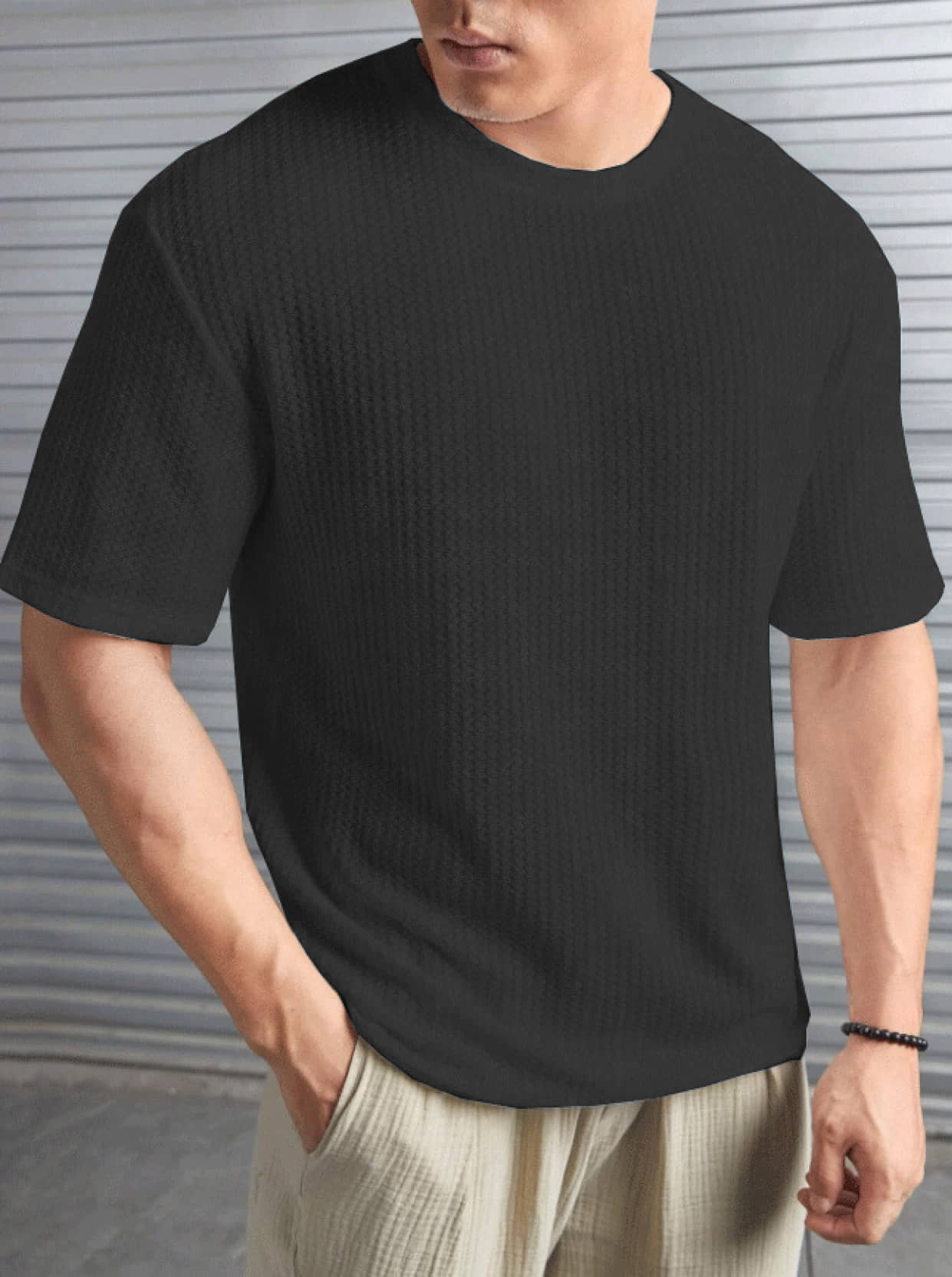 Merriment Polyester Regular Fit Self Design Half Sleeves Men's Round T-Shirt - Grey ( Pack of 1 )