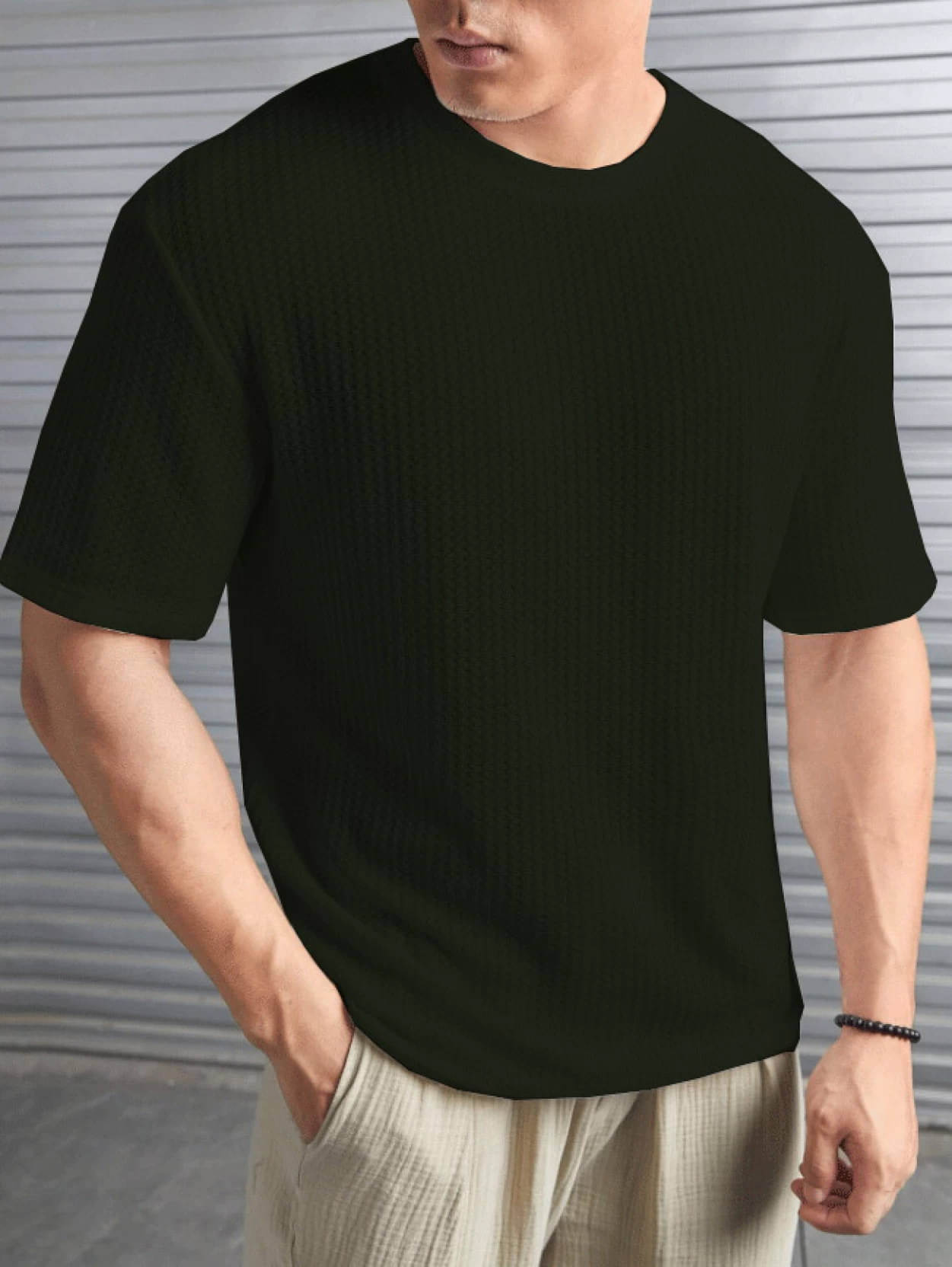     			Merriment Polyester Regular Fit Self Design Half Sleeves Men's Round T-Shirt - Black ( Pack of 1 )