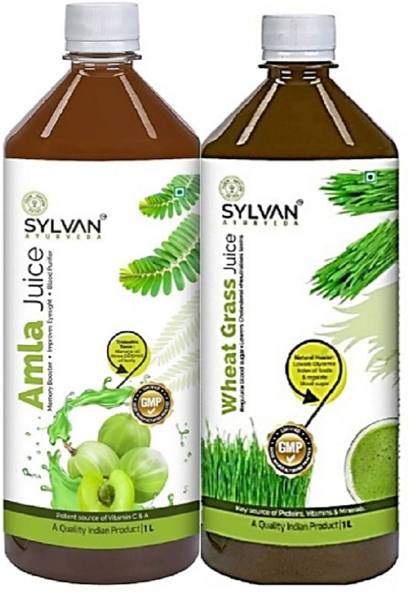 SYLVAN AYURVEDA SYLVAN AMLA JUICE 1L & WHEAT GRASS JUICE 1L | PACK OF 2 (2 x 975 ml) SYLVAN AYURVEDA SYLVAN AMLA JUICE 1L & WHEAT GRASS JUICE 1L | PACK OF 2 (2 x 975 ml)