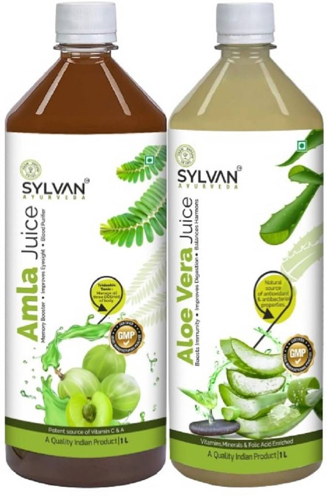 SYLVAN AYURVEDA SYLVAN AMLA JUICE 1L & ALOE VERA JUICE 1L | PACK OF 2 I Helps in maintain Overall Health (2 x 0.97 L) SYLVAN AYURVEDA SYLVAN AMLA JUICE 1L & ALOE VERA JUICE 1L | PACK OF 2 I Helps in maintain Overall Health (2 x 0.97 L)