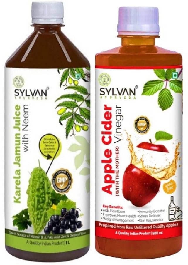 SYLVAN AYURVEDA SYLVAN KARELA JAMUN JUICE WITH NEEM 1L & APPLE CIDER VINEGAR 500ML I Value Pack Of 2 (2 x 0.75 L) SYLVAN AYURVEDA SYLVAN KARELA JAMUN JUICE WITH NEEM 1L & APPLE CIDER VINEGAR 500ML I Value Pack Of 2 (2 x 0.75 L)