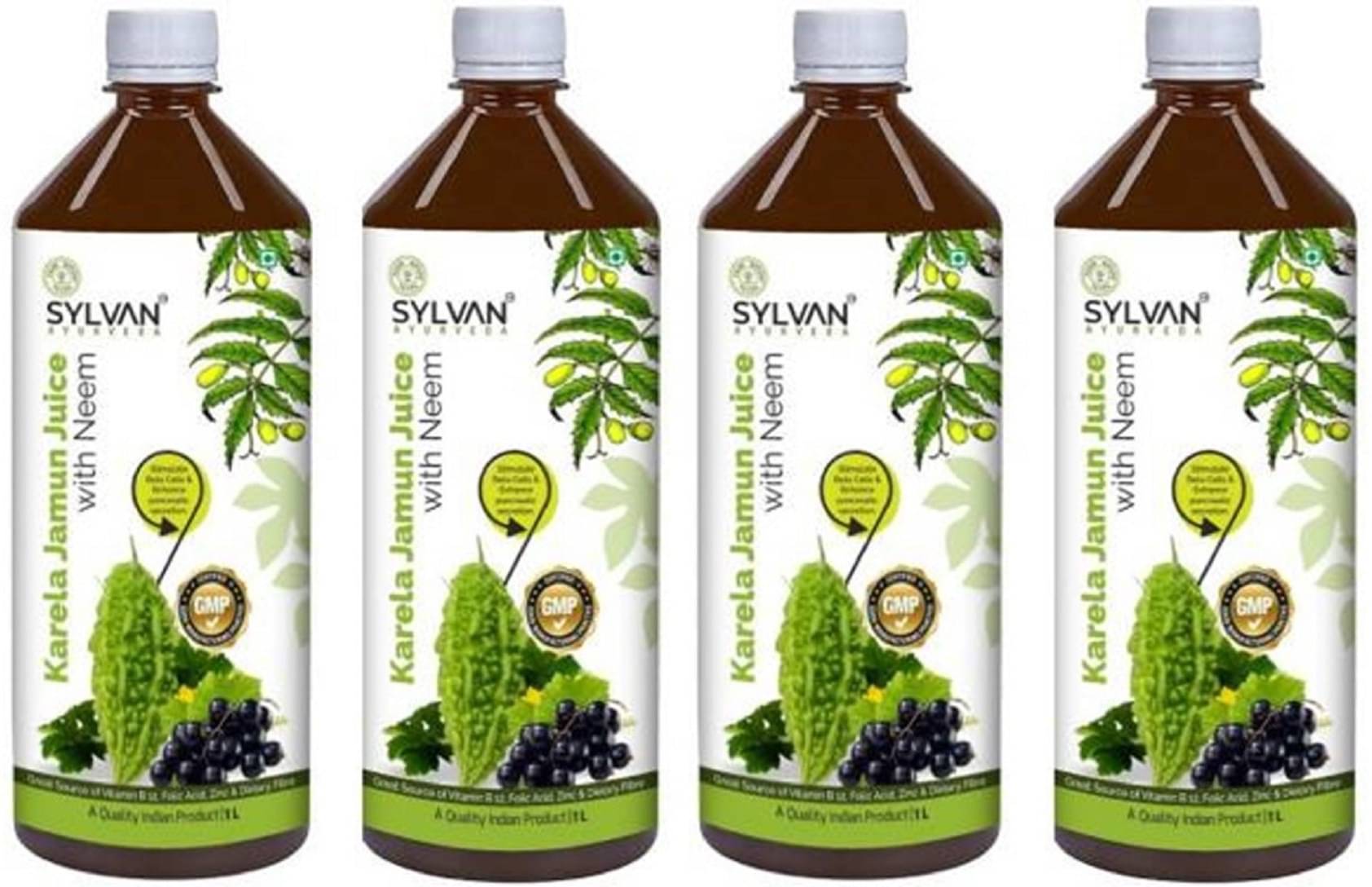 SYLVAN AYURVEDA Sylvan Karela Jamun Neem Juice - 4L - Pack f 4 - Helps in Diabetes & Manages Weight (4 x 1000 ml) SYLVAN AYURVEDA Sylvan Karela Jamun Neem Juice - 4L - Pack f 4 - Helps in Diabetes & Manages Weight (4 x 1000 ml)