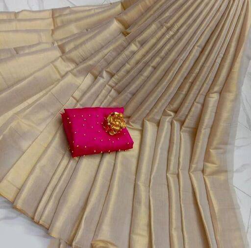     			Shree Gullak Silk Art Silk Solid Saree With Unstitched Blouse Piece ( Cream )