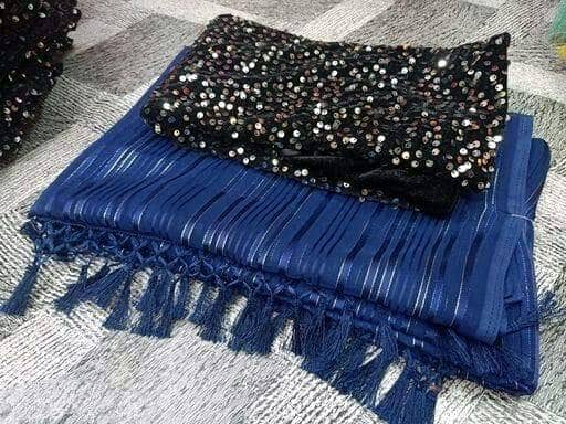 Shree Gullak Silk Art Silk Striped Saree With Unstitched Blouse Piece ( Blue ) - Sarees | Buy online on ZillyBuy