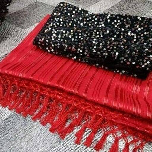Shree Gullak Silk Art Silk Striped Saree With Unstitched Blouse Piece ( Red )