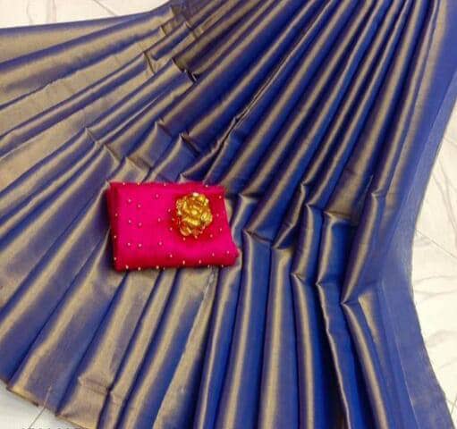 Shree Gullak Silk Art Silk Solid Saree With Stitched Blouse ( Blue ) - Sarees | Buy online on ZillyBuy