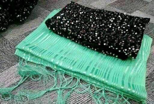 Shree Gullak Silk Art Silk Striped Saree With Unstitched Blouse Piece ( Teal )     			Shree Gullak Silk Art Silk Striped Saree With Unstitched Blouse Piece ( Teal )