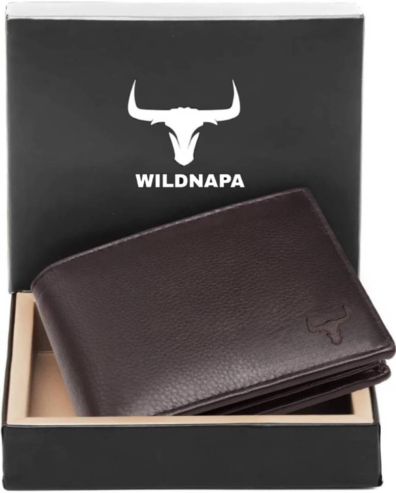     			WILDNAPA 100% Leather Solid Men's Regular Wallet With 8 Slots For Card ( Brown , Pack of 1 )
