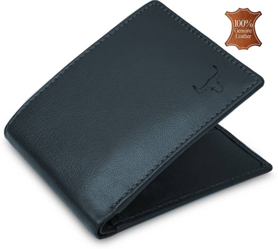     			WILDNAPA 100% Leather Solid Men's Regular Wallet With 8 Slots For Card ( Blue , Pack of 1 )