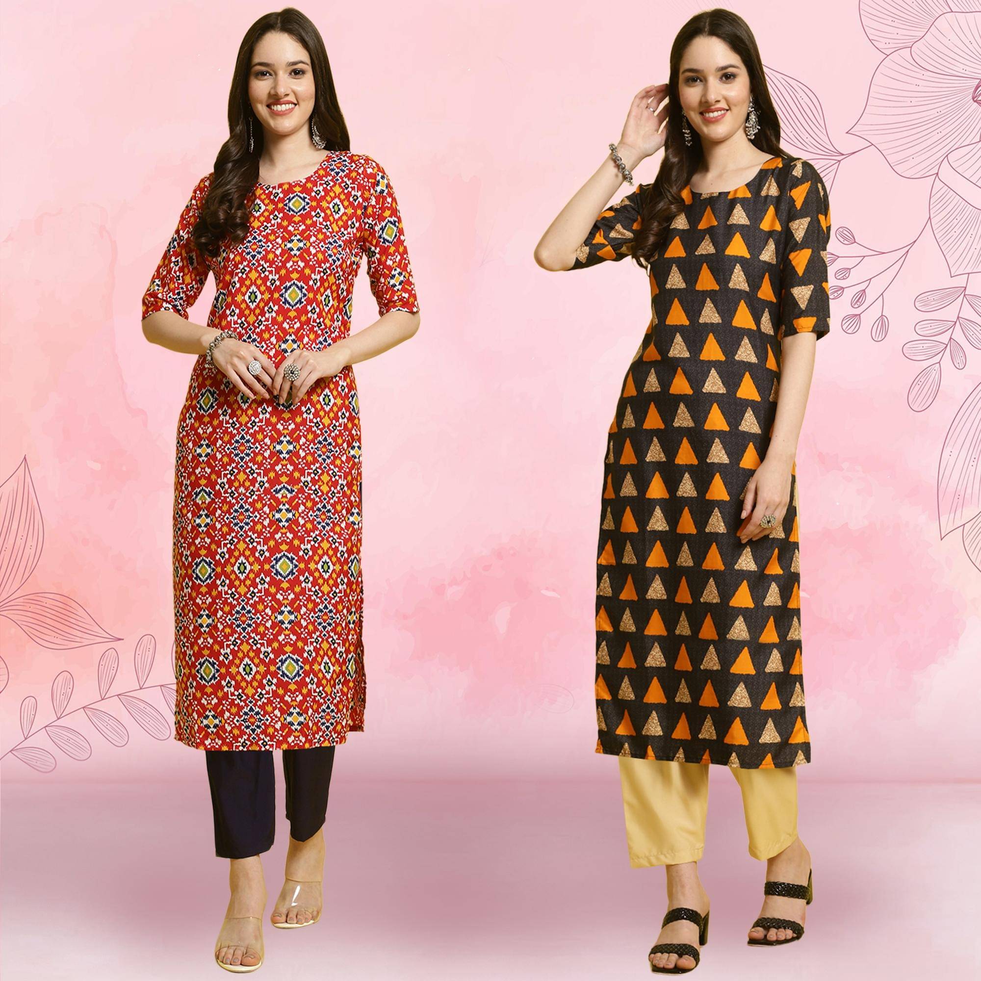 1 Stop Fashion Crepe Printed Kurti With Pants Women's Stitched Salwar Suit - Multicolor ( Pack of 2 ) 1 Stop Fashion Crepe Printed Kurti With Pants Women's Stitched Salwar Suit - Multicolor ( Pack of 2 )