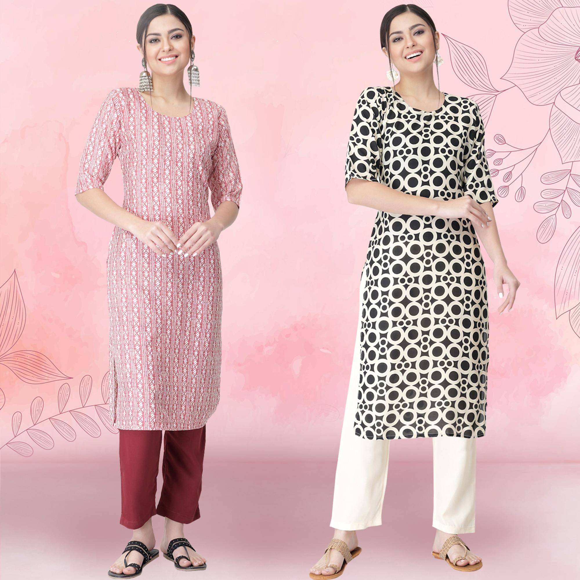    			1 Stop Fashion Crepe Printed Kurti With Pants Women's Stitched Salwar Suit - Black ( Pack of 2 )