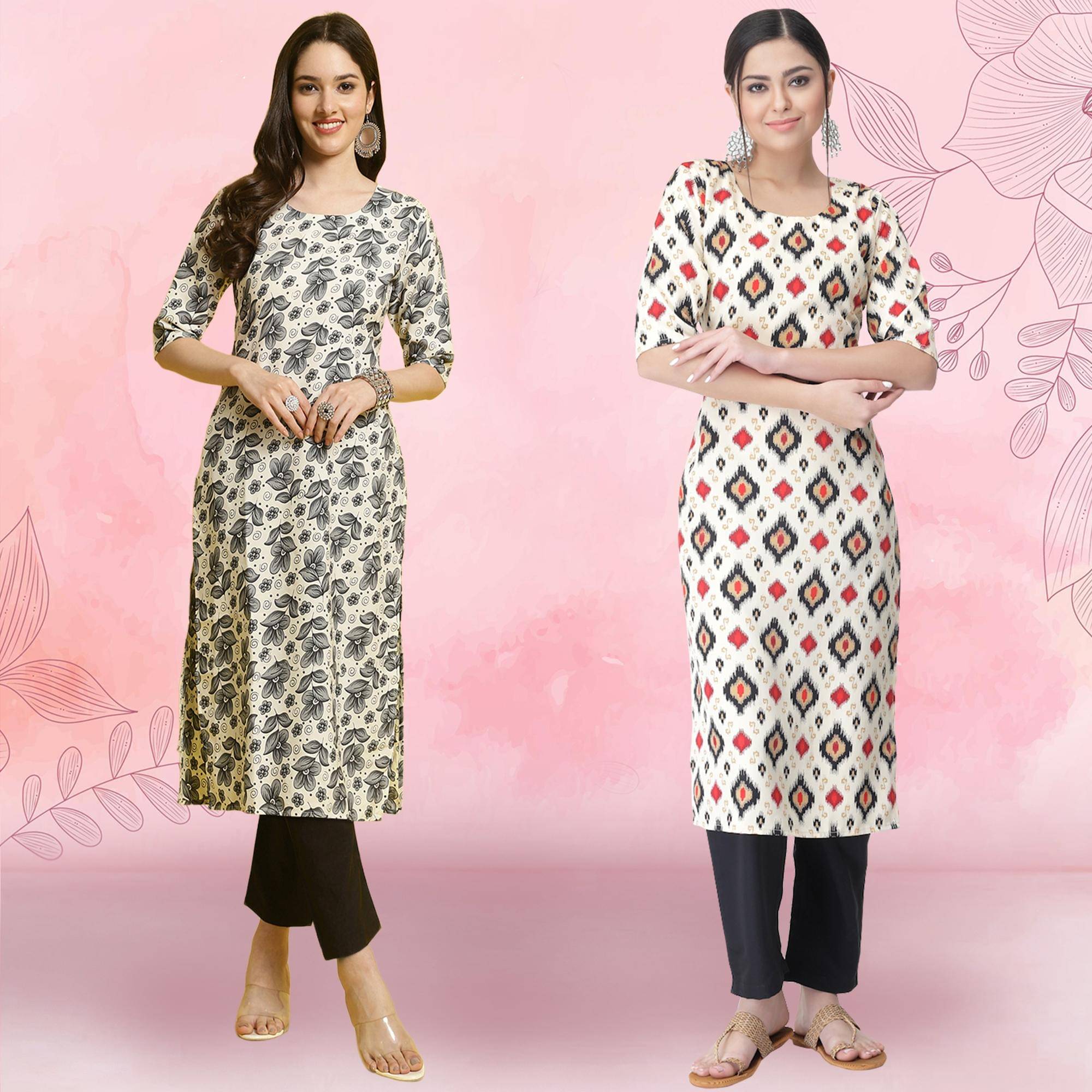 1 Stop Fashion Crepe Printed Kurti With Pants Women's Stitched Salwar Suit - White ( Pack of 2 ) 1 Stop Fashion Crepe Printed Kurti With Pants Women's Stitched Salwar Suit - White ( Pack of 2 )