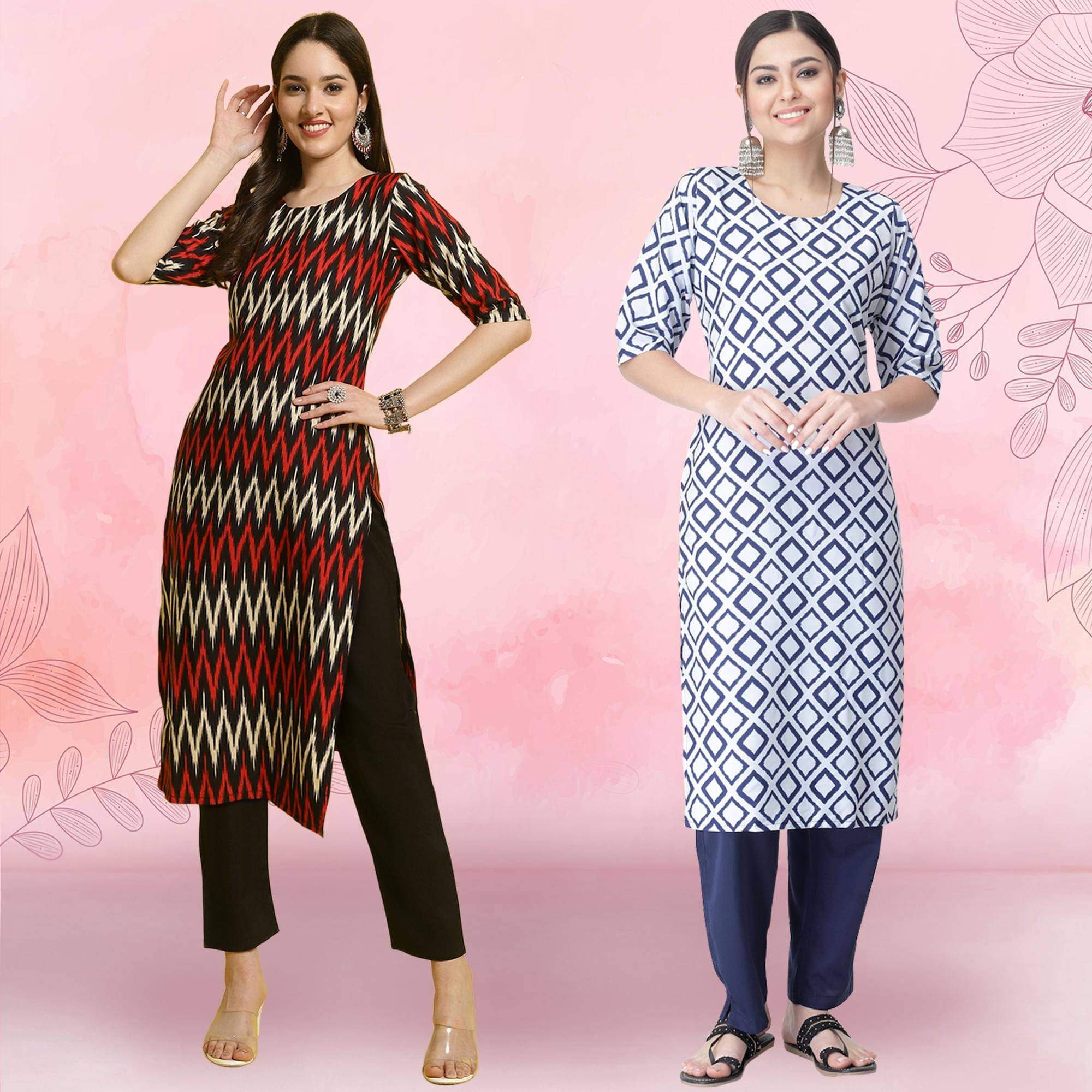 1 Stop Fashion Crepe Printed Kurti With Pants Women's Stitched Salwar Suit - White ( Pack of 2 ) 1 Stop Fashion Crepe Printed Kurti With Pants Women's Stitched Salwar Suit - White ( Pack of 2 )
