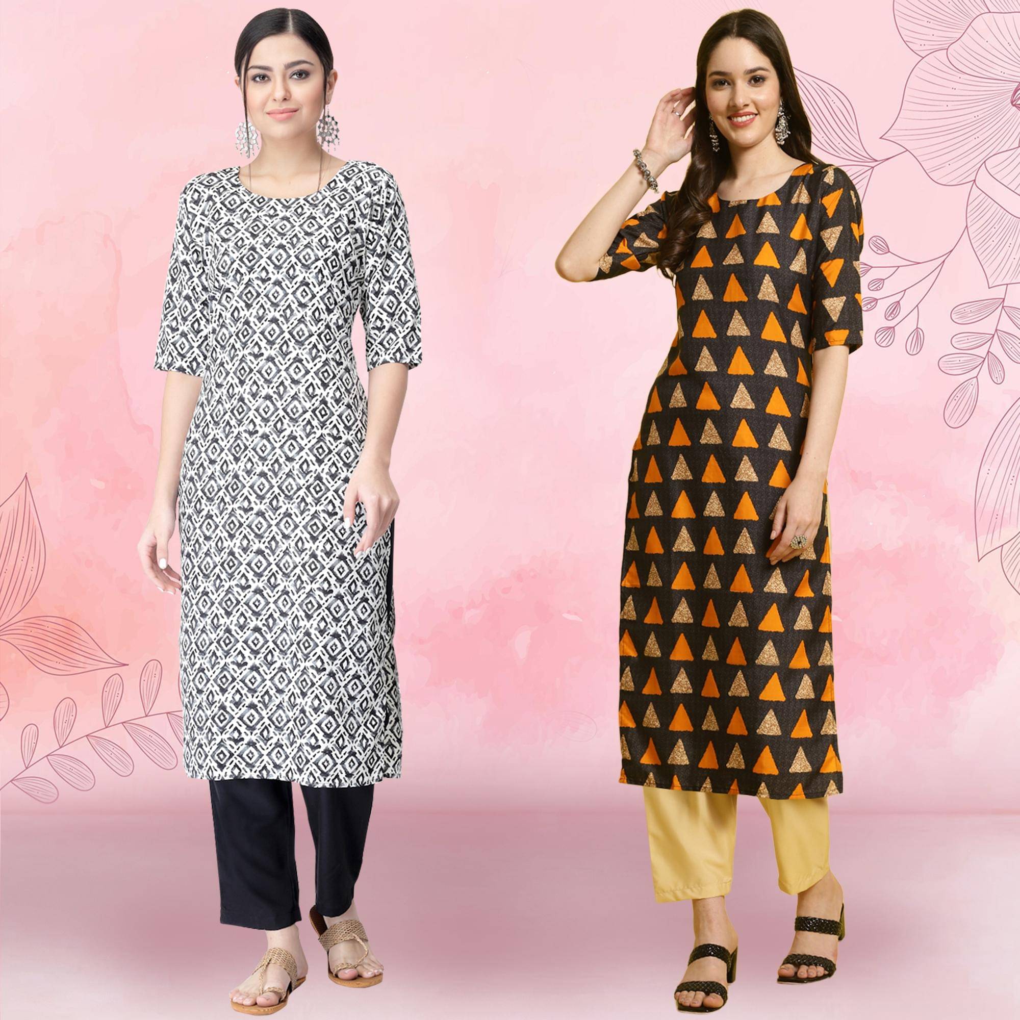     			1 Stop Fashion Crepe Printed Kurti With Pants Women's Stitched Salwar Suit - Multicolor ( Pack of 2 )