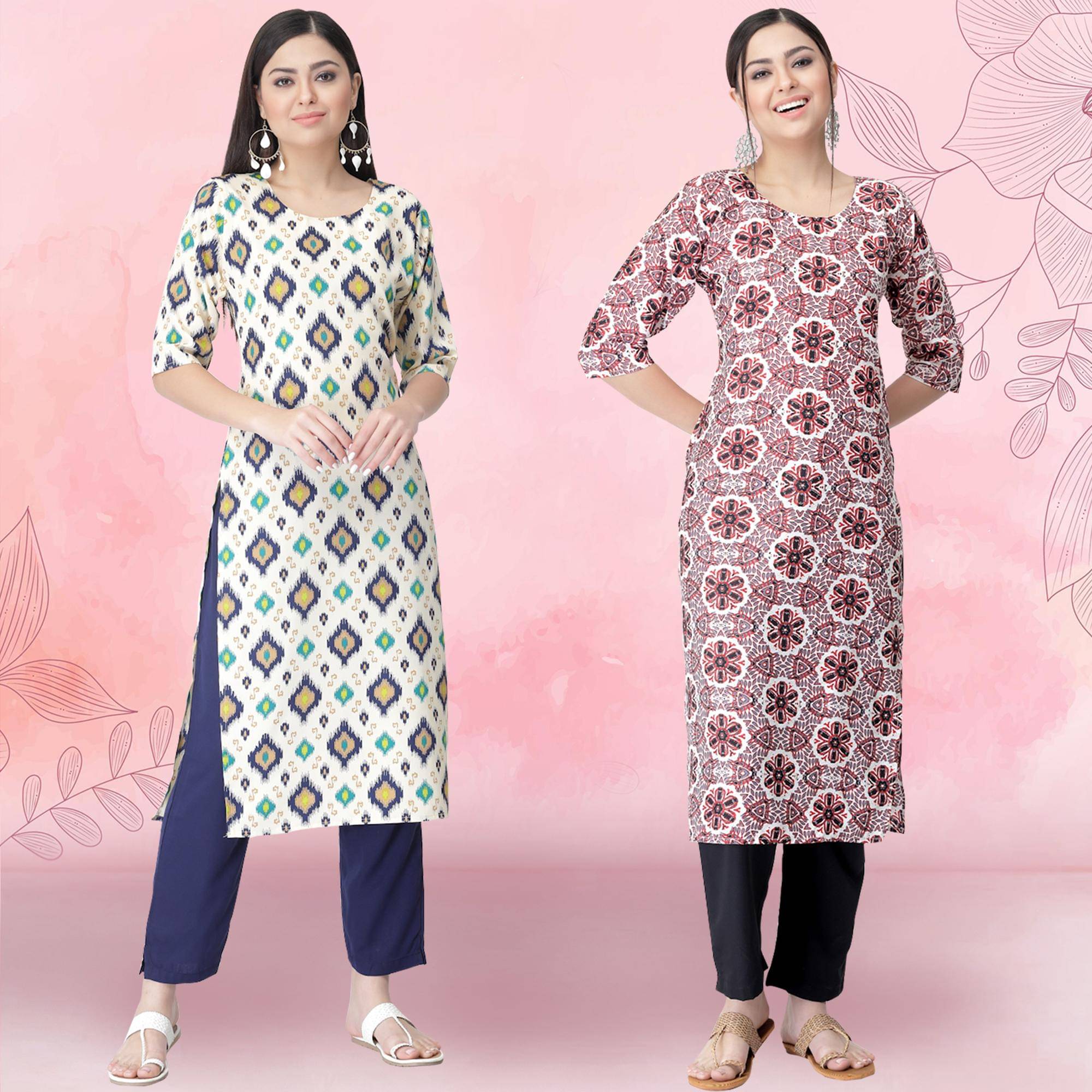 1 Stop Fashion Crepe Printed Kurti With Pants Women's Stitched Salwar Suit - Pink ( Pack of 2 ) 1 Stop Fashion Crepe Printed Kurti With Pants Women's Stitched Salwar Suit - Pink ( Pack of 2 )