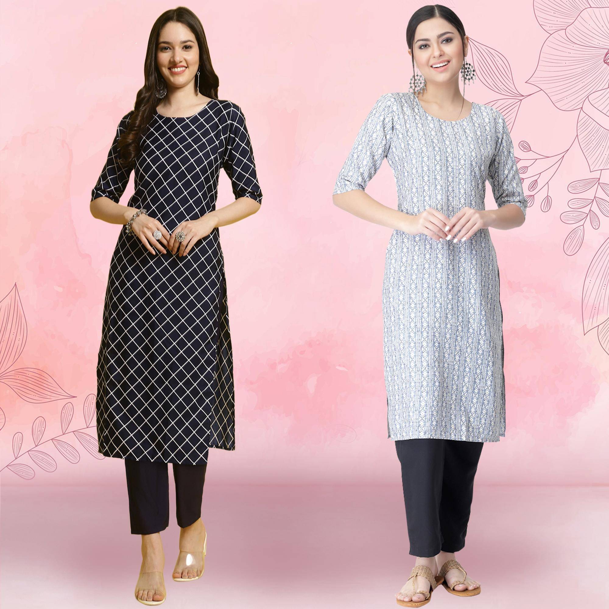     			1 Stop Fashion Crepe Printed Kurti With Pants Women's Stitched Salwar Suit - White ( Pack of 2 )