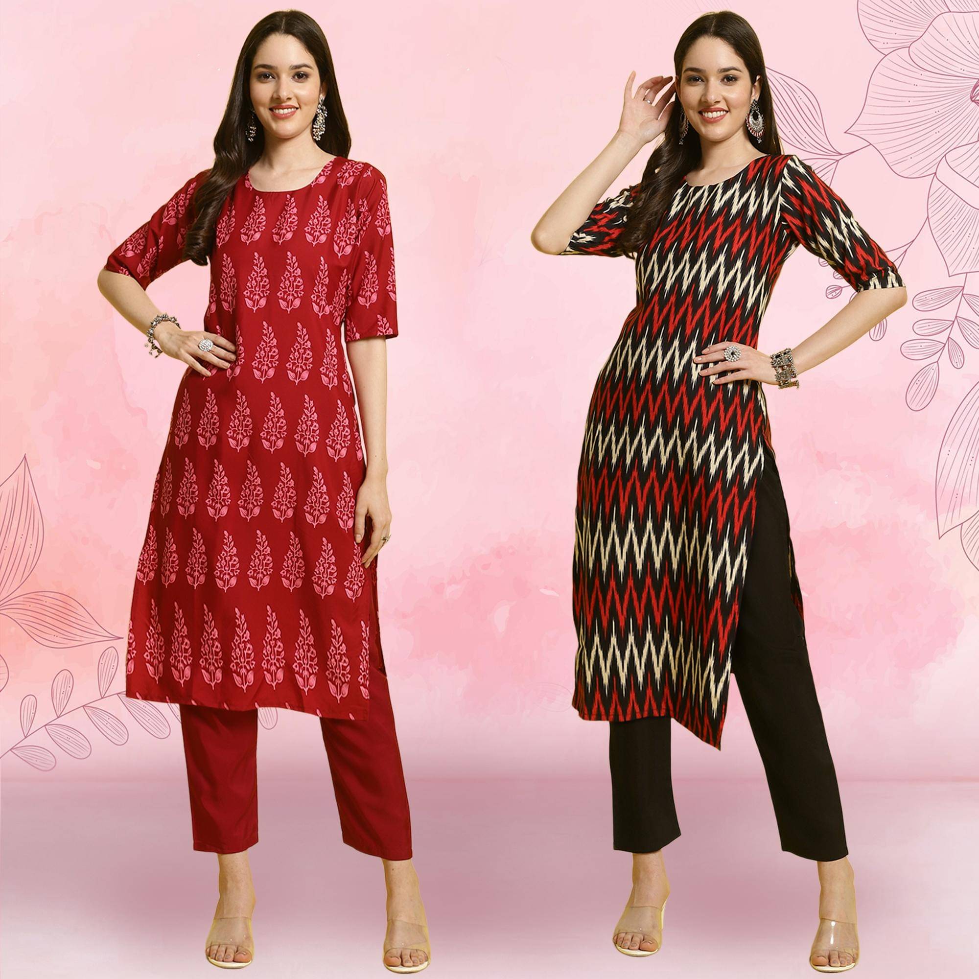 1 Stop Fashion Crepe Printed Kurti With Pants Women's Stitched Salwar Suit - Multicolor ( Pack of 2 ) 1 Stop Fashion Crepe Printed Kurti With Pants Women's Stitched Salwar Suit - Multicolor ( Pack of 2 )