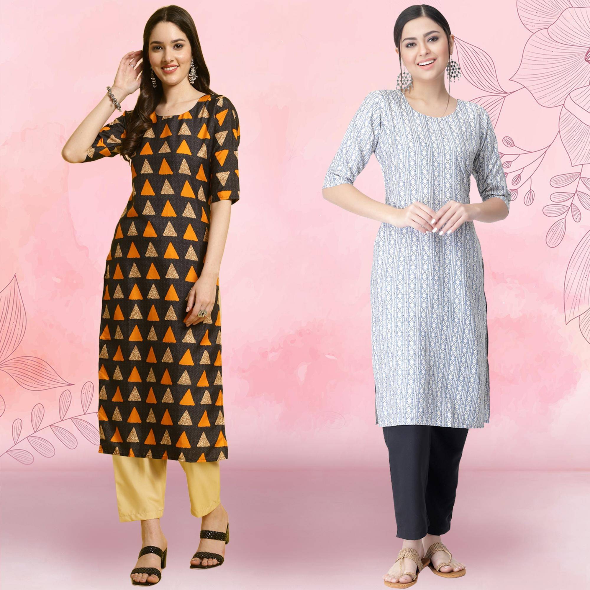 1 Stop Fashion Crepe Printed Kurti With Pants Women's Stitched Salwar Suit - Off White ( Pack of 2 ) 1 Stop Fashion Crepe Printed Kurti With Pants Women's Stitched Salwar Suit - Off White ( Pack of 2 )