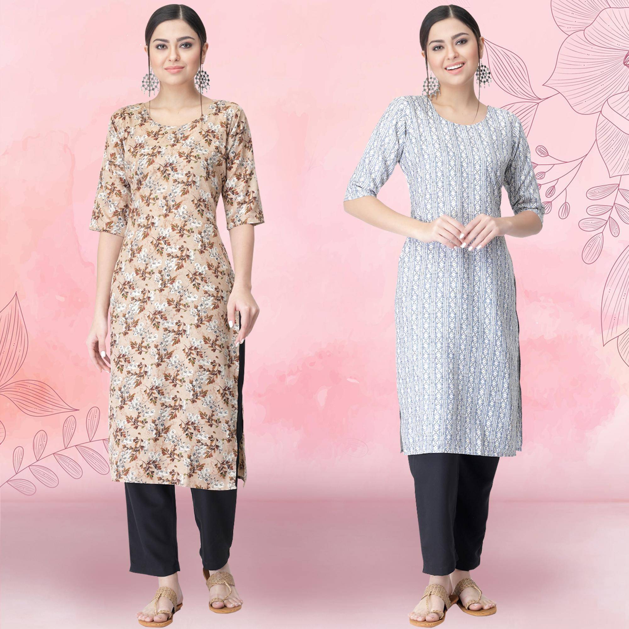 1 Stop Fashion Crepe Printed Kurti With Pants Women's Stitched Salwar Suit - White ( Pack of 2 )     			1 Stop Fashion Crepe Printed Kurti With Pants Women's Stitched Salwar Suit - White ( Pack of 2 )