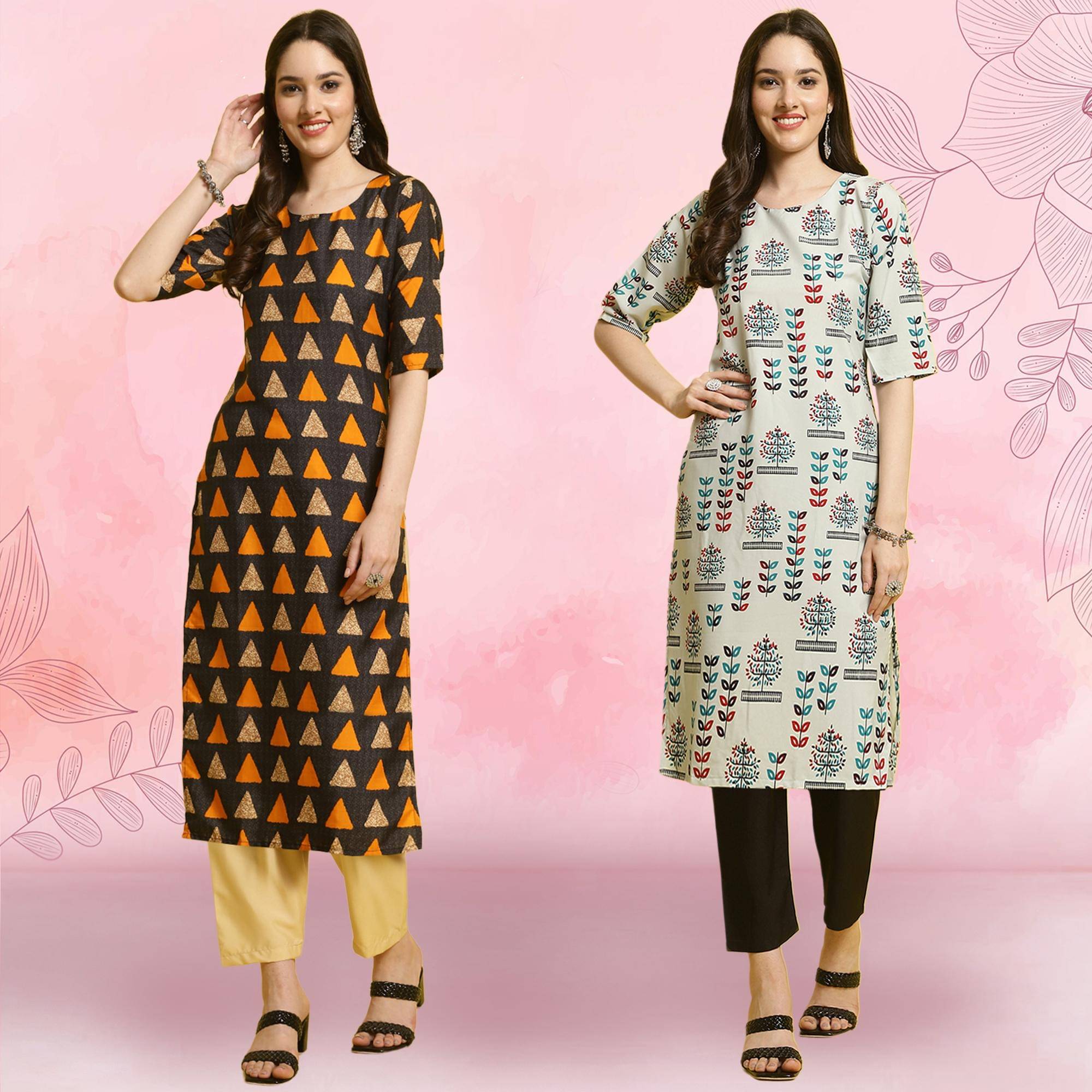 1 Stop Fashion Crepe Printed Kurti With Pants Women's Stitched Salwar Suit - Grey ( Pack of 2 ) 1 Stop Fashion Crepe Printed Kurti With Pants Women's Stitched Salwar Suit - Grey ( Pack of 2 )